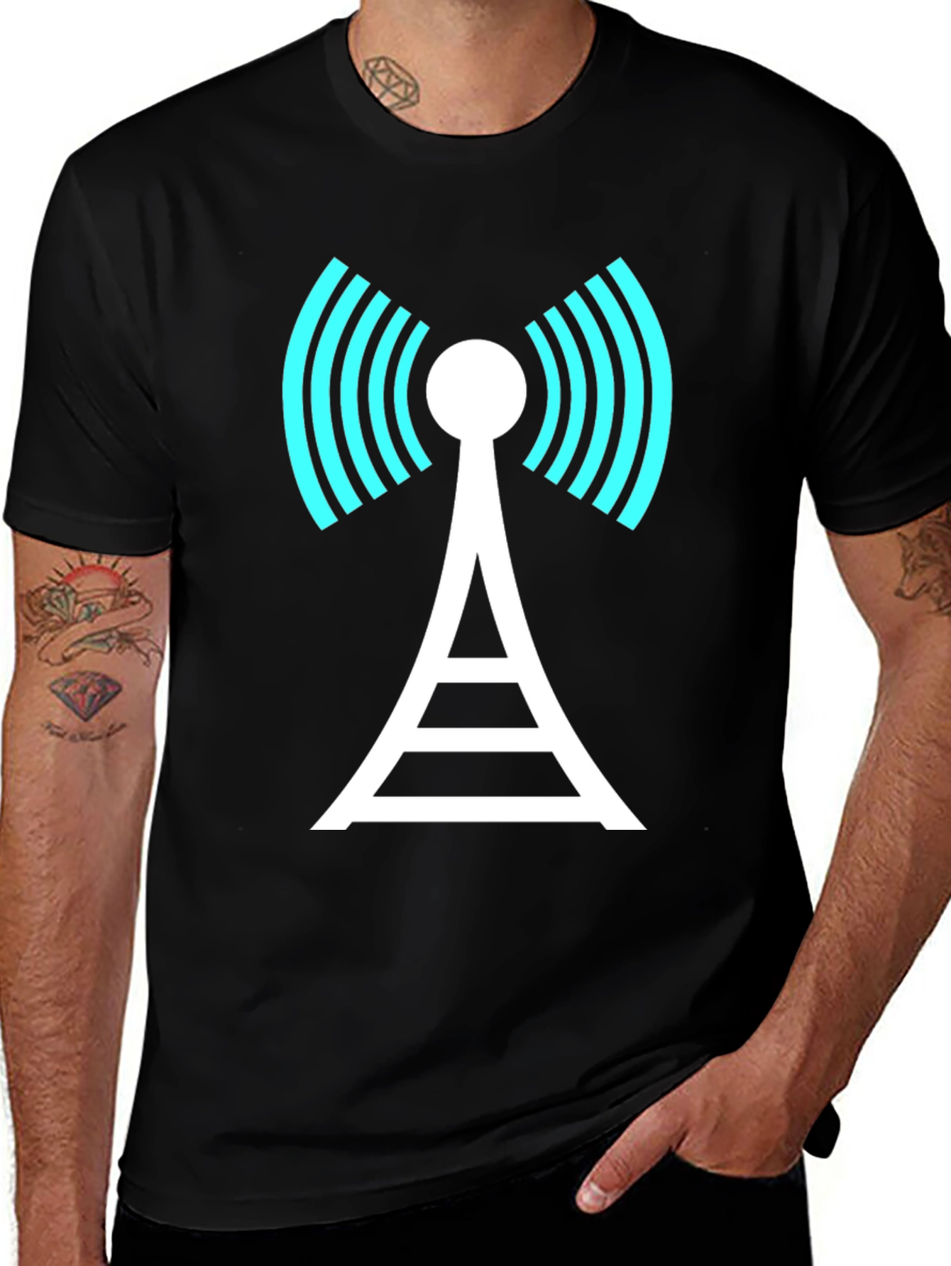 Variant 18 of Wireless Tower Graphic Tee - Black