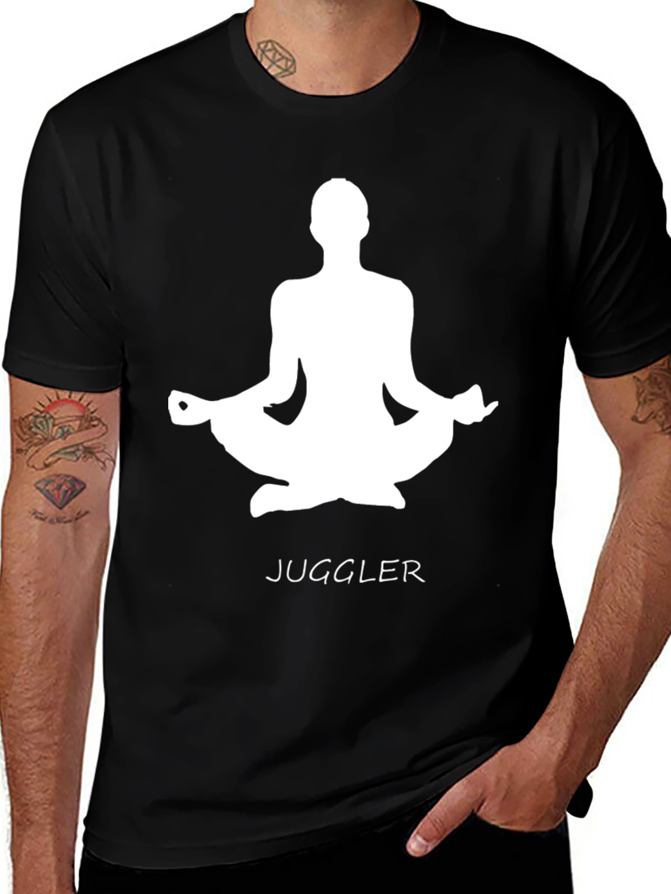 Variant 8 of Juggler Pose Graphic Tee - Men's Black Cotton T-Shirt