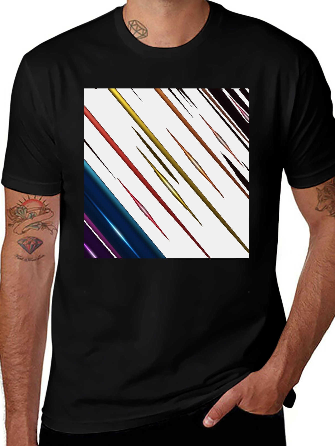 Variant 12 of Abstract Lines Graphic Tee - Modern Black T-Shirt