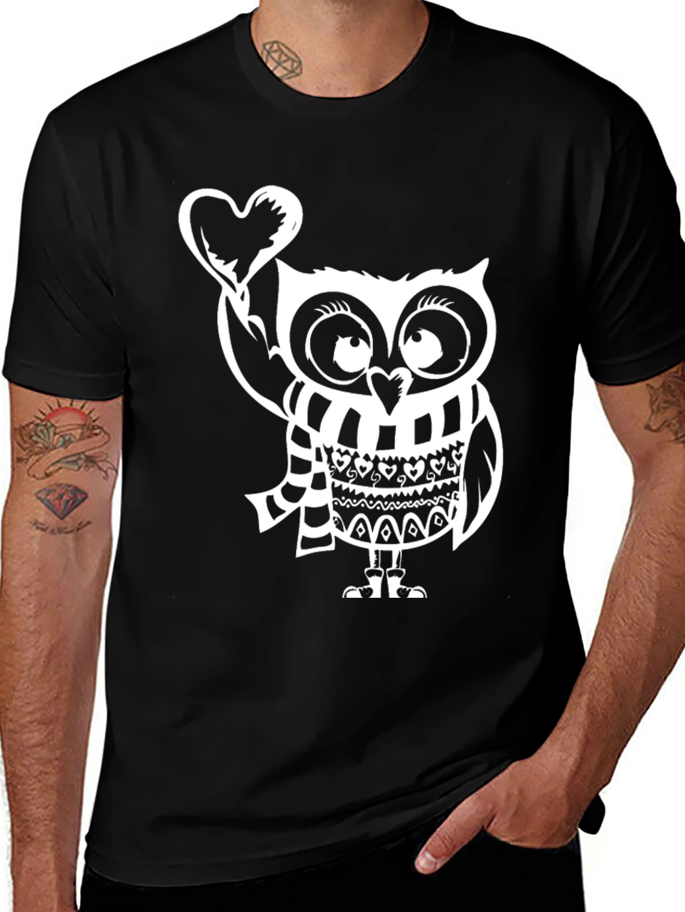 Variant 12 of Owl Heart Graphic Tee - Men's Black T-Shirt