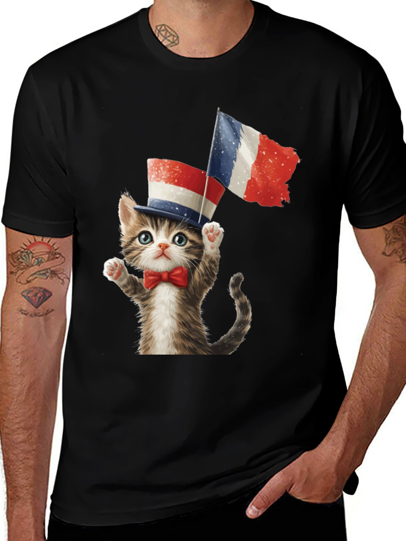 Variant 9 of Patriotic Cat T-Shirt - French Flag Top Hat