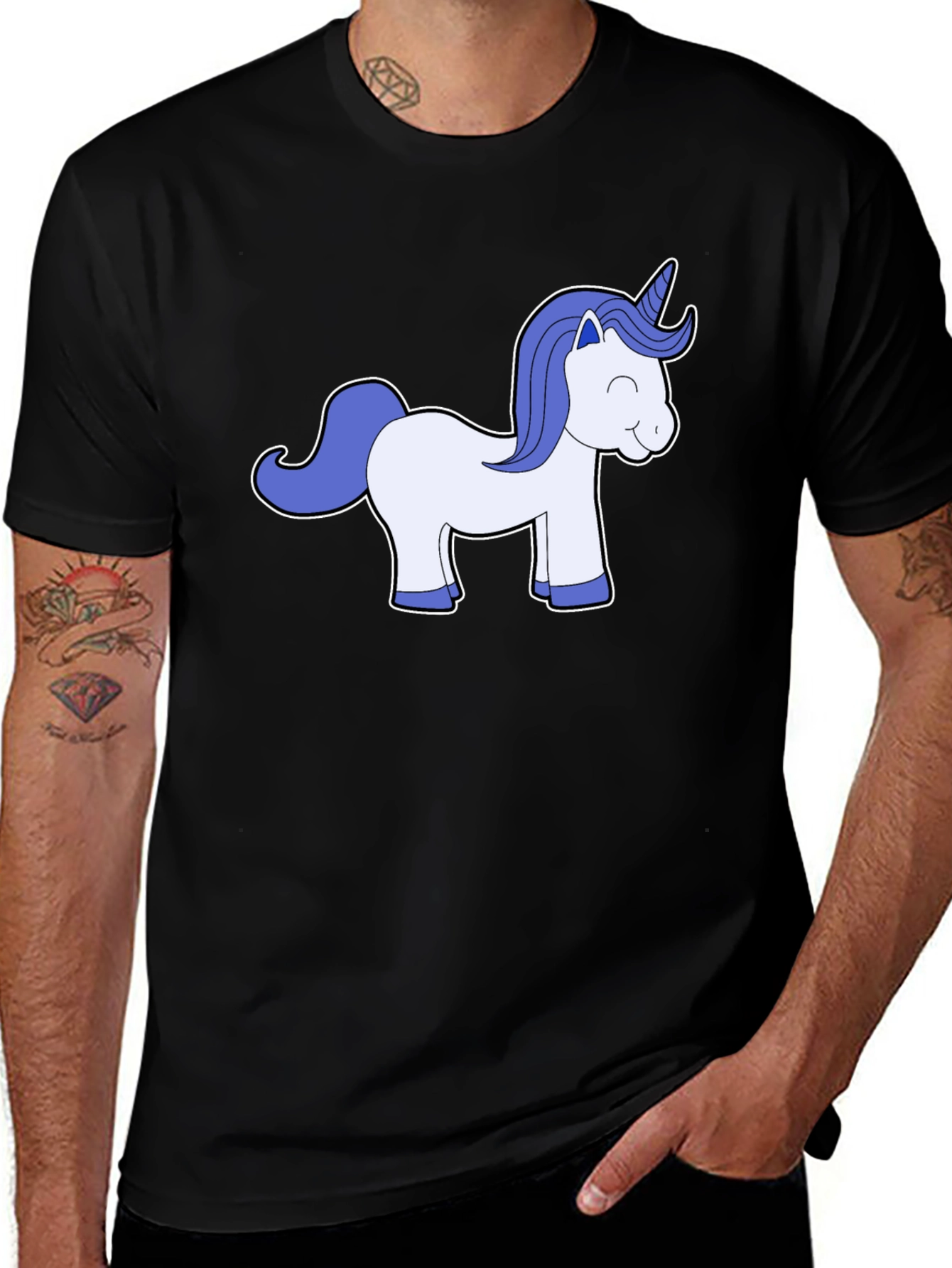 Variant 9 of Unicorn Graphic Black Tee - Men's Casual T-Shirt