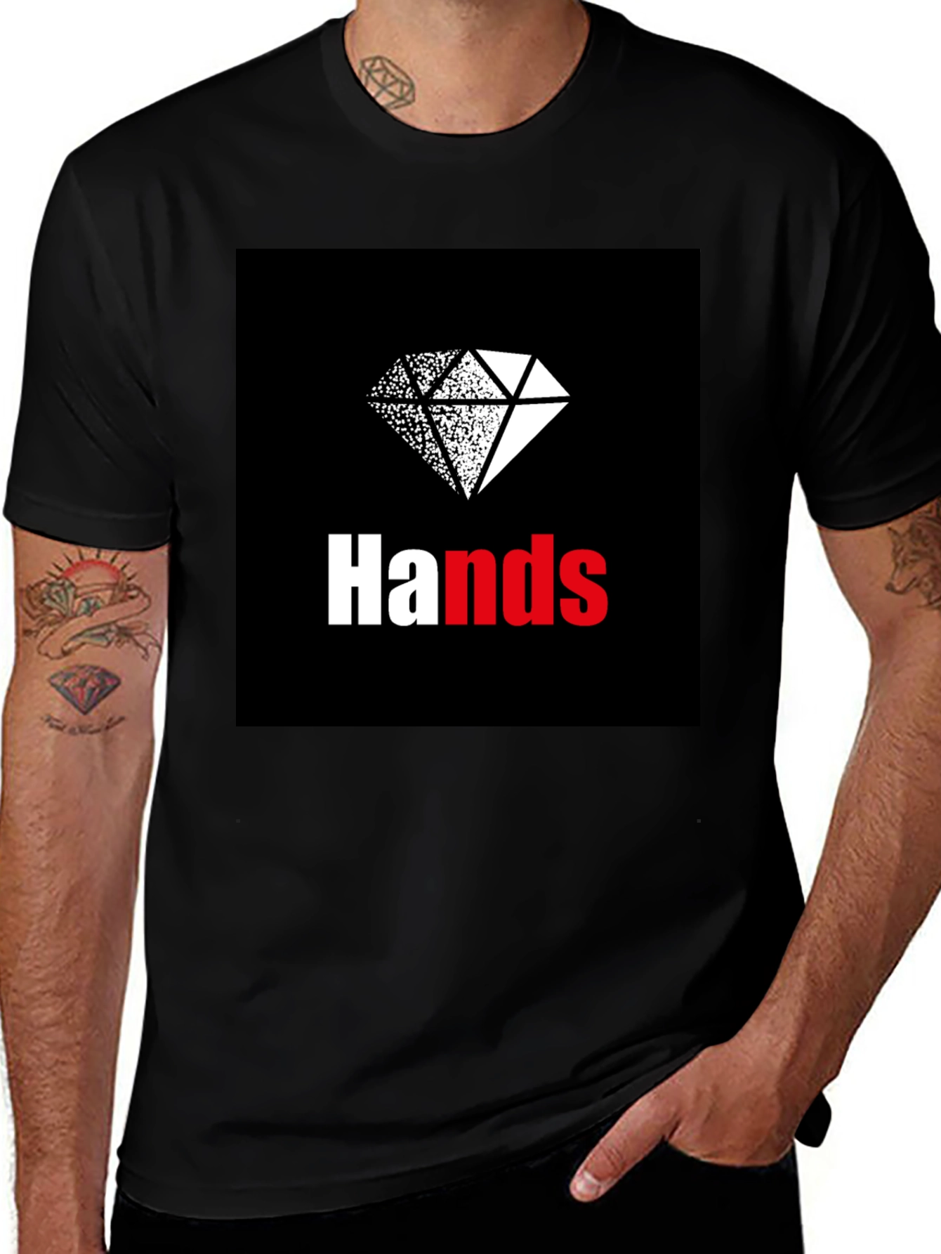 Variant 11 of Hands Diamond Graphic Tee - Casual Black T-Shirt