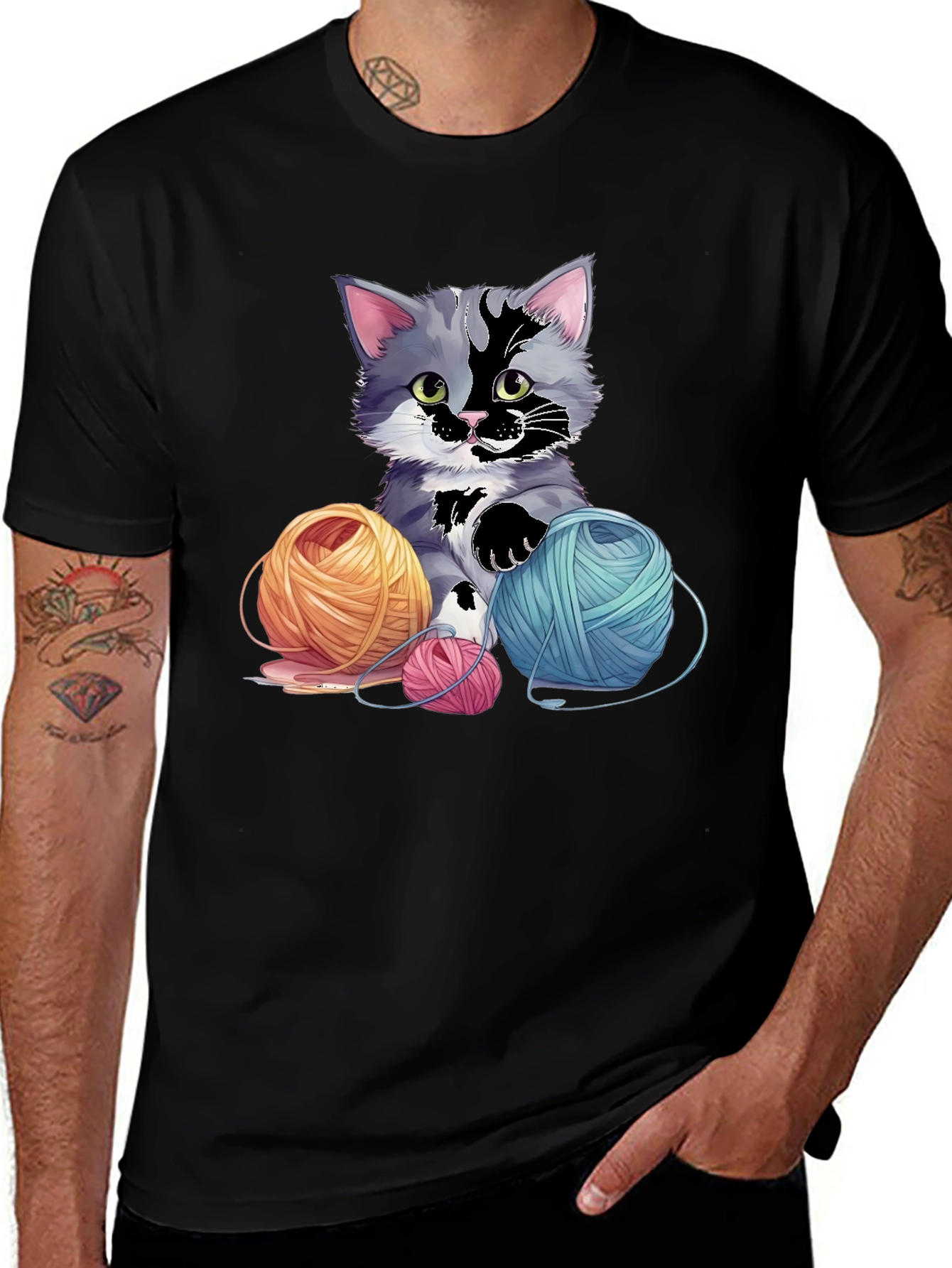 Variant 11 of Cute Kitten with Yarn Balls Graphic Tee