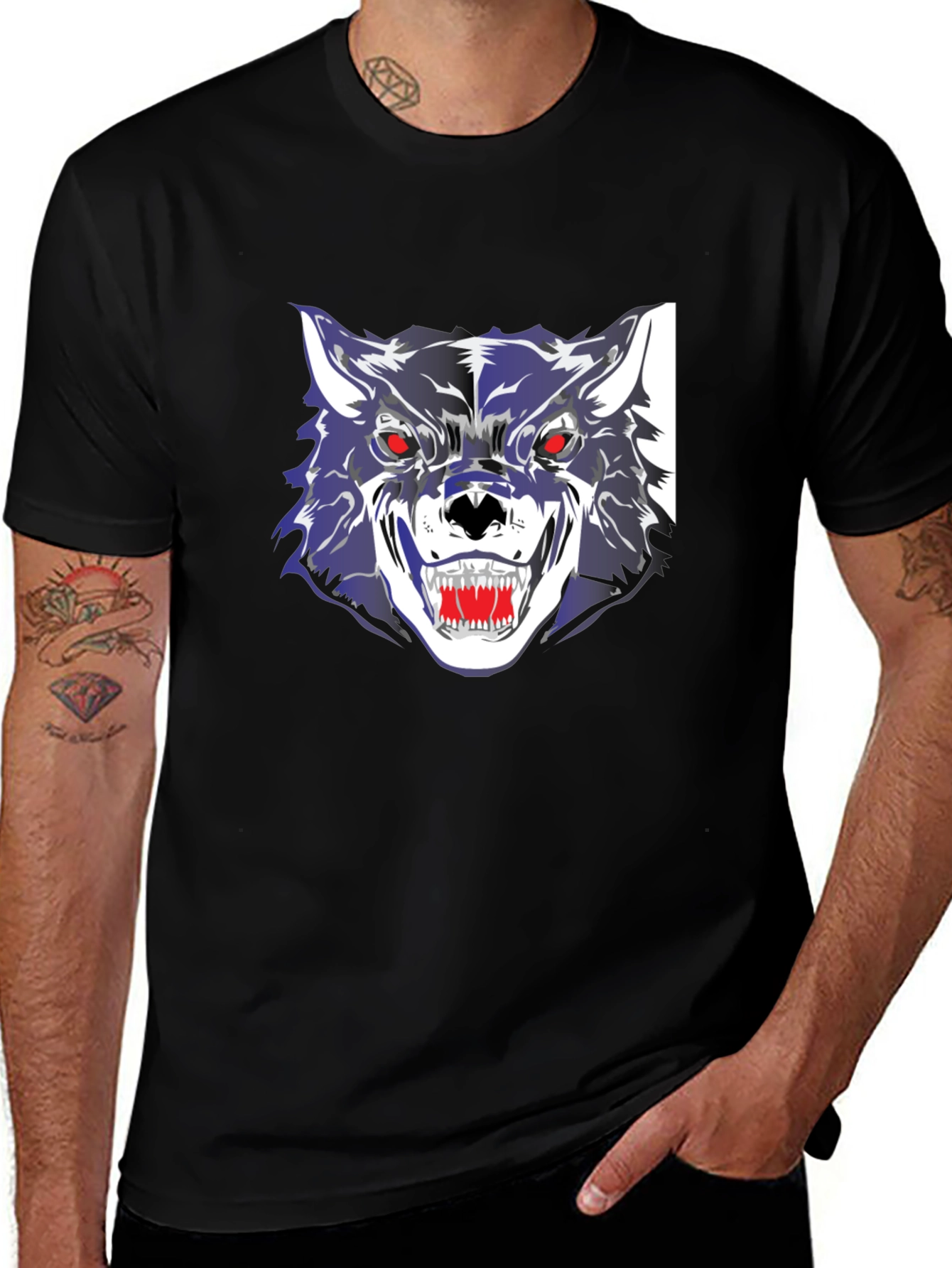 Variant 28 of Men's Black Graphic Wolf T-Shirt