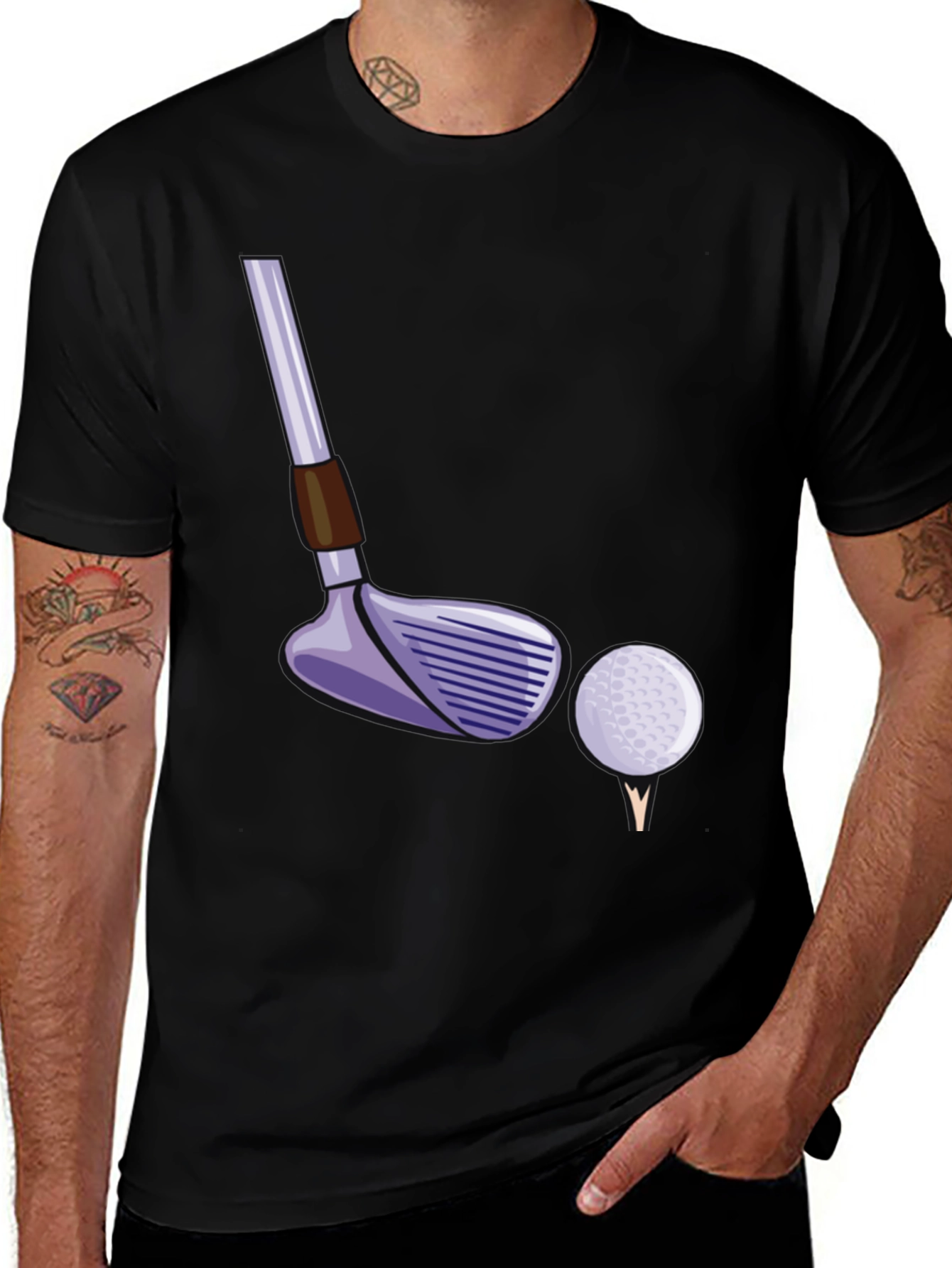 Variant 2 of Golf Club and Ball T-Shirt - Black Tee