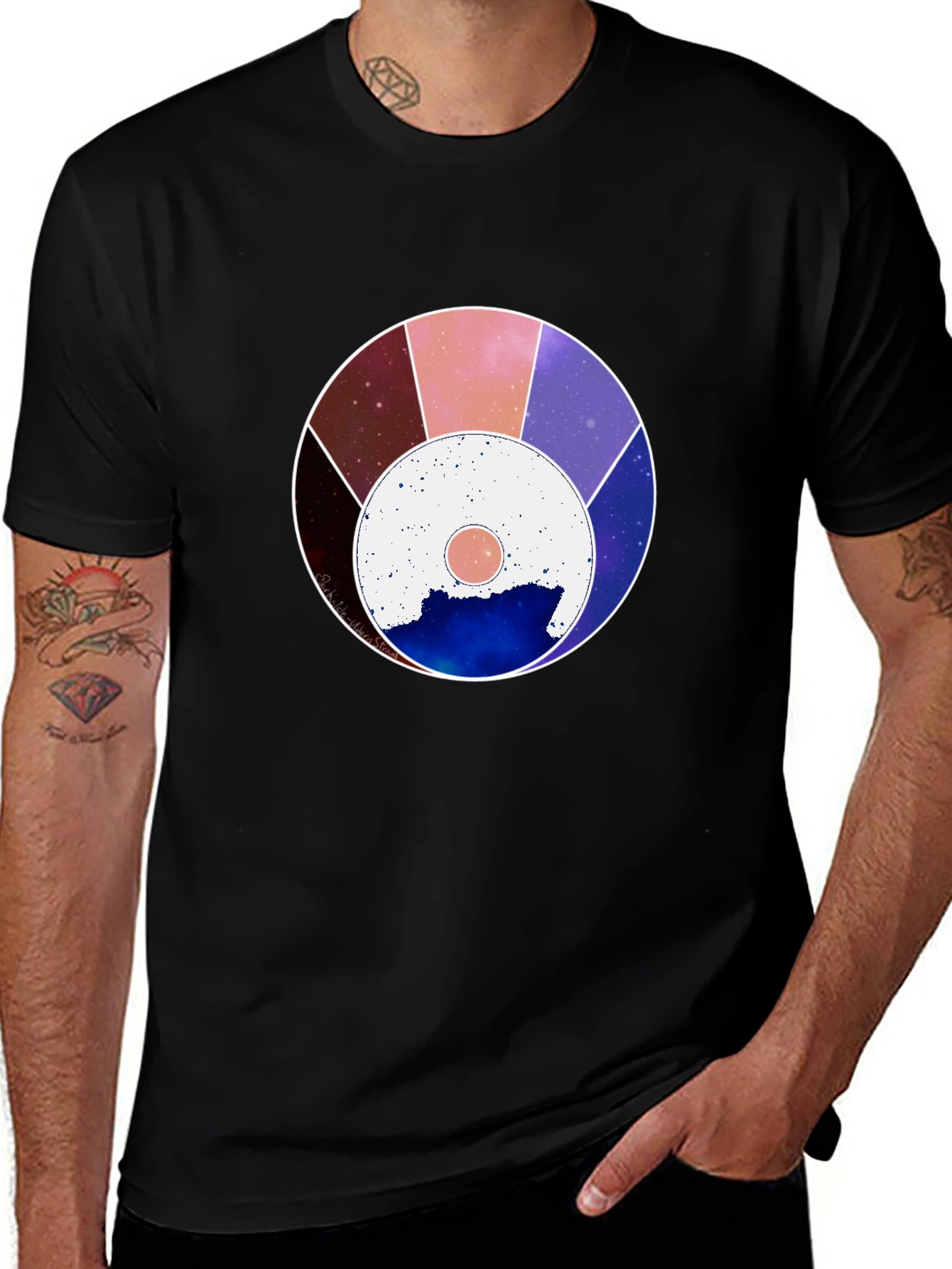 Variant 10 of Cosmic Wheel Graphic Black Tee - Unisex