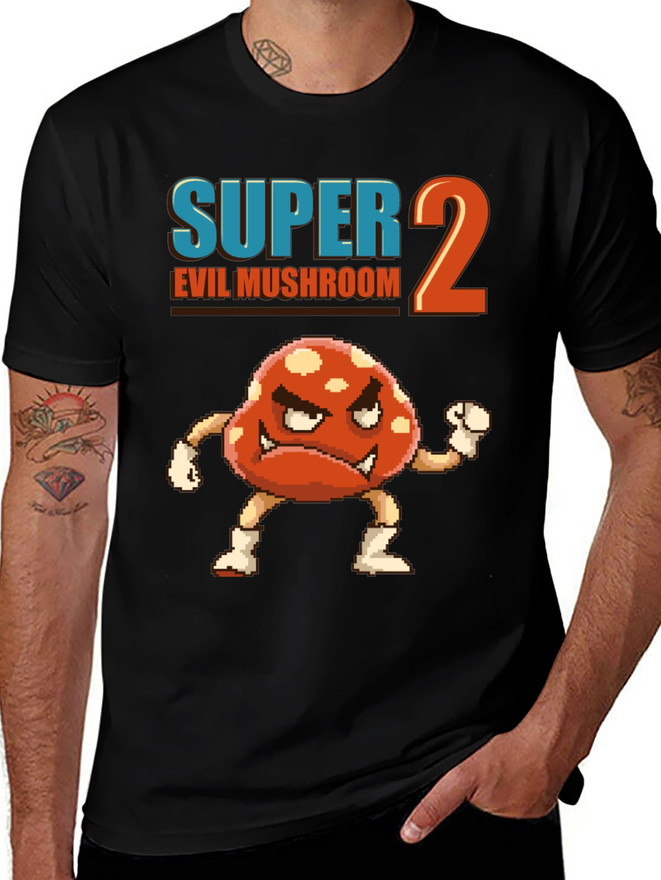 Black Super 2 Evil Mushroom Graphic T-Shirt main image