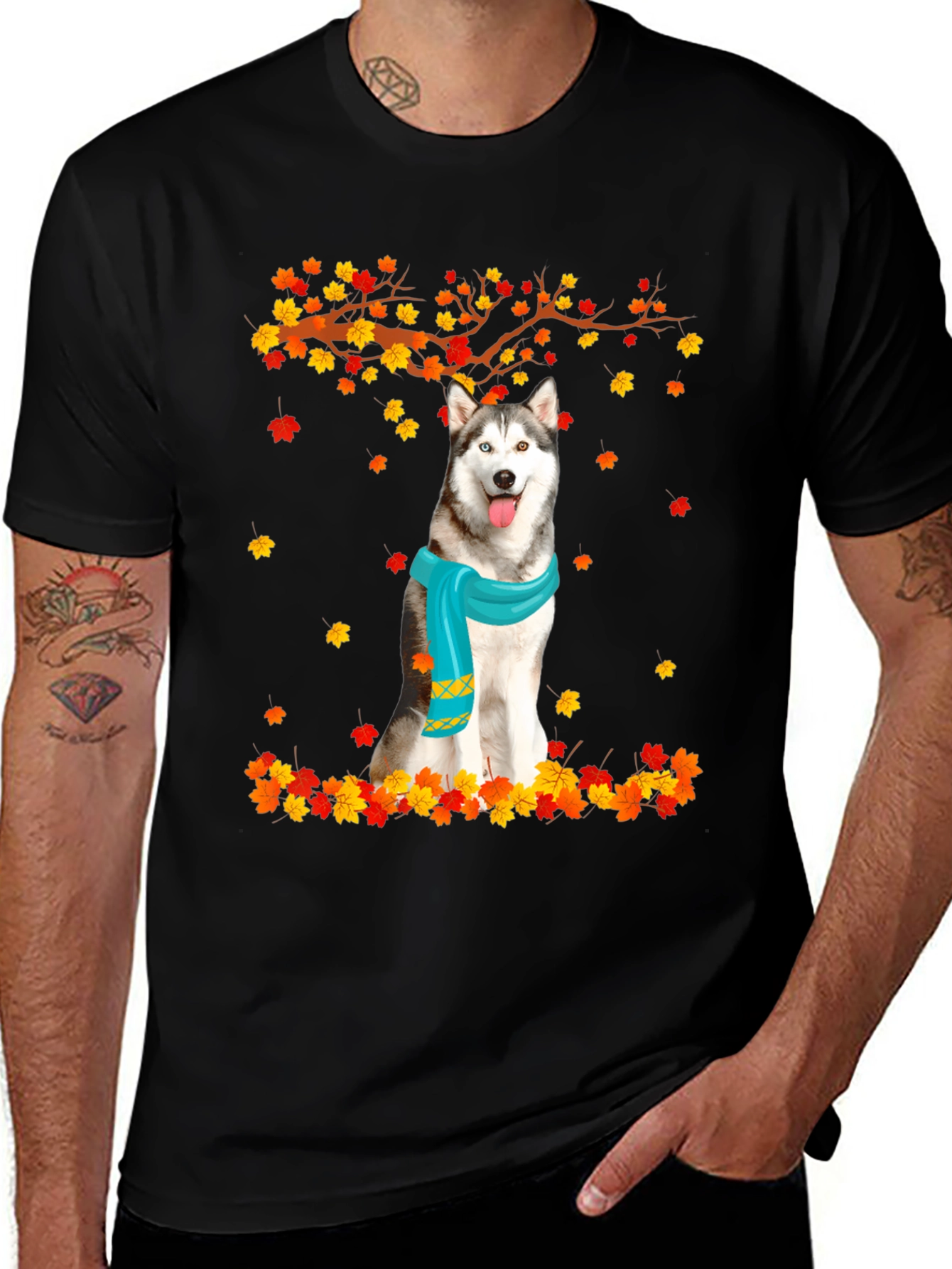 Variant 23 of Husky Autumn Leaves Graphic T-Shirt