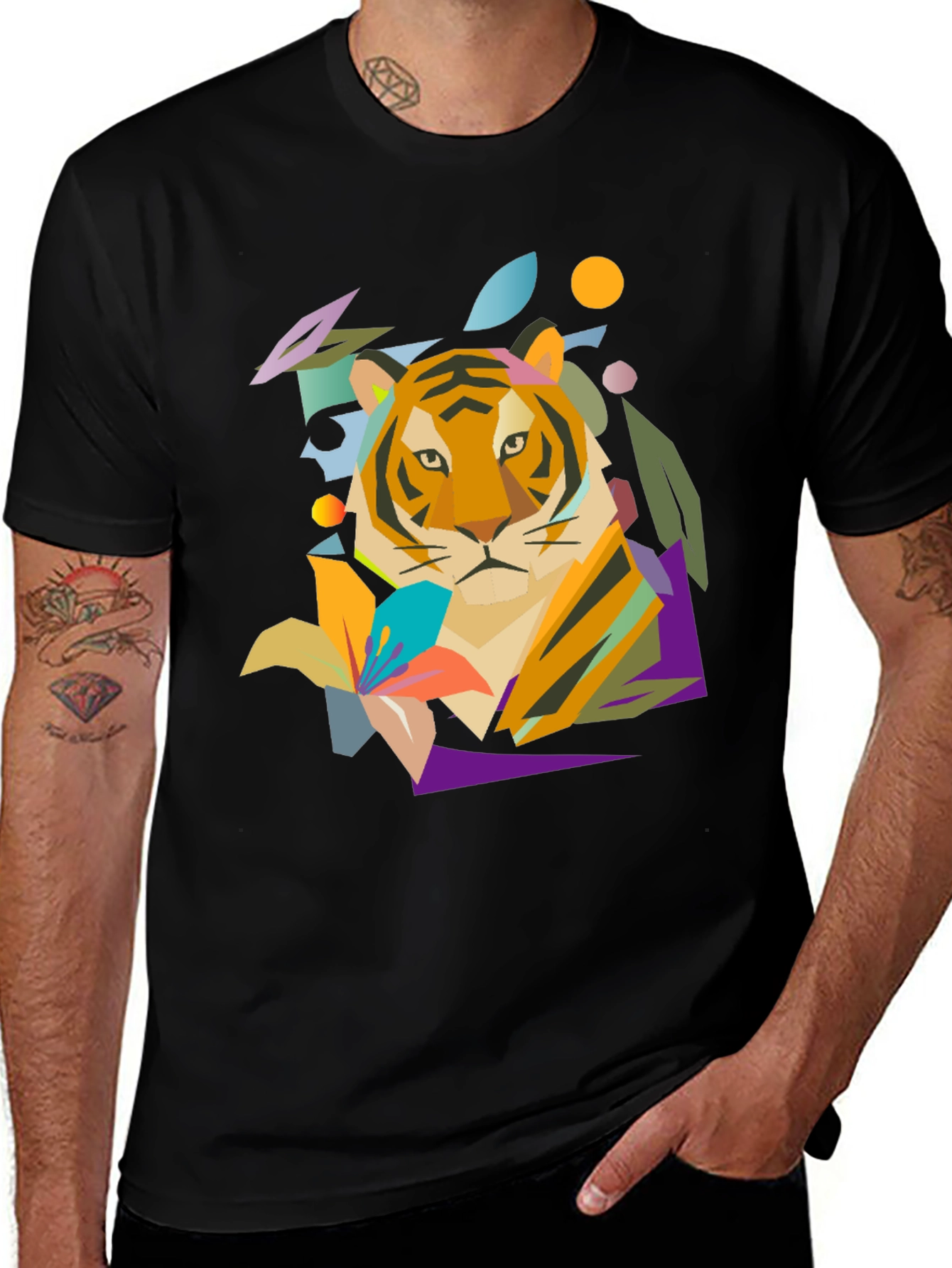 Variant 13 of Geometric Tiger Graphic Tee - Unique Artistic Design