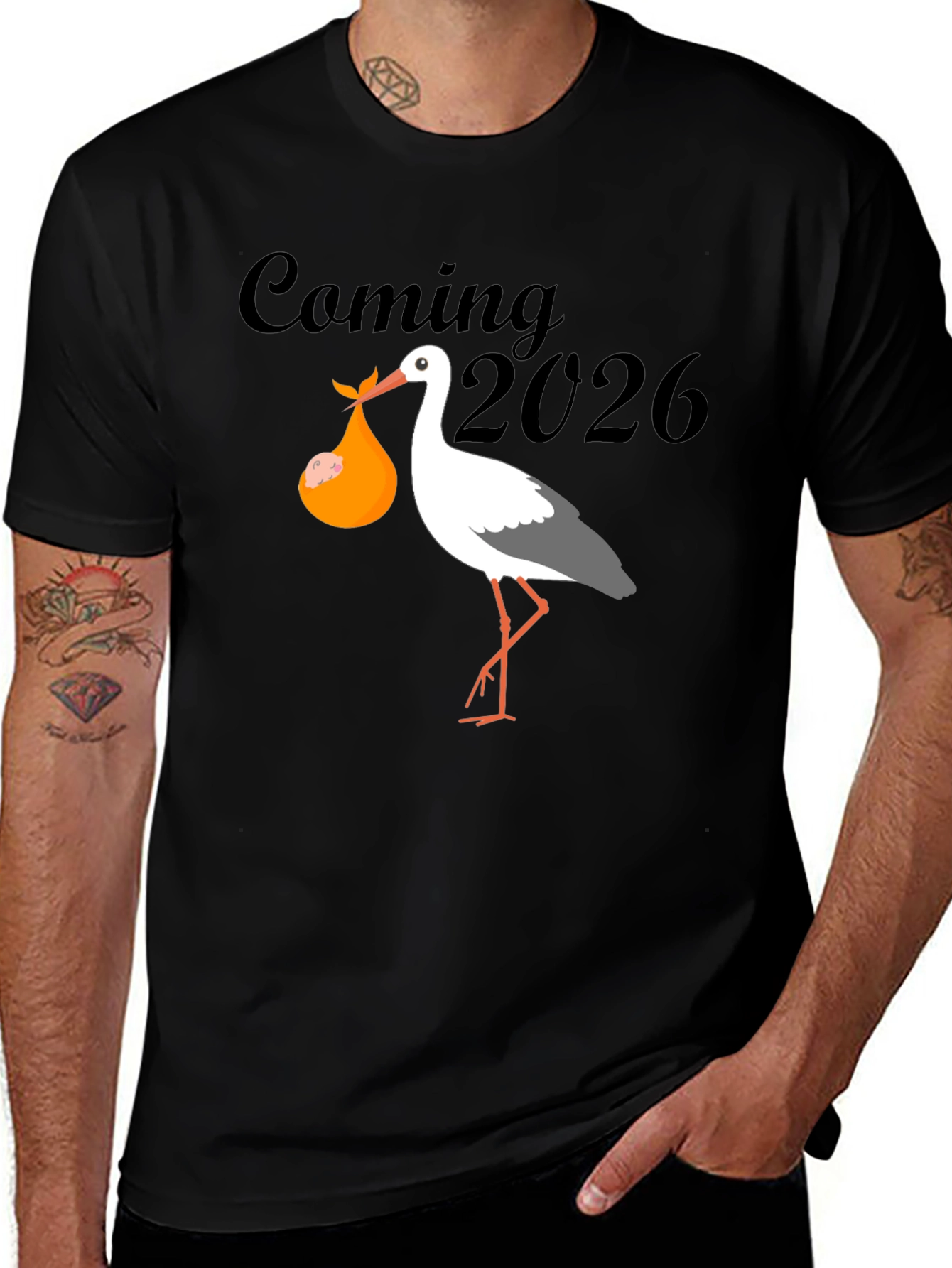 Coming 2026 Stork Unisex T-Shirt - Baby Announcement