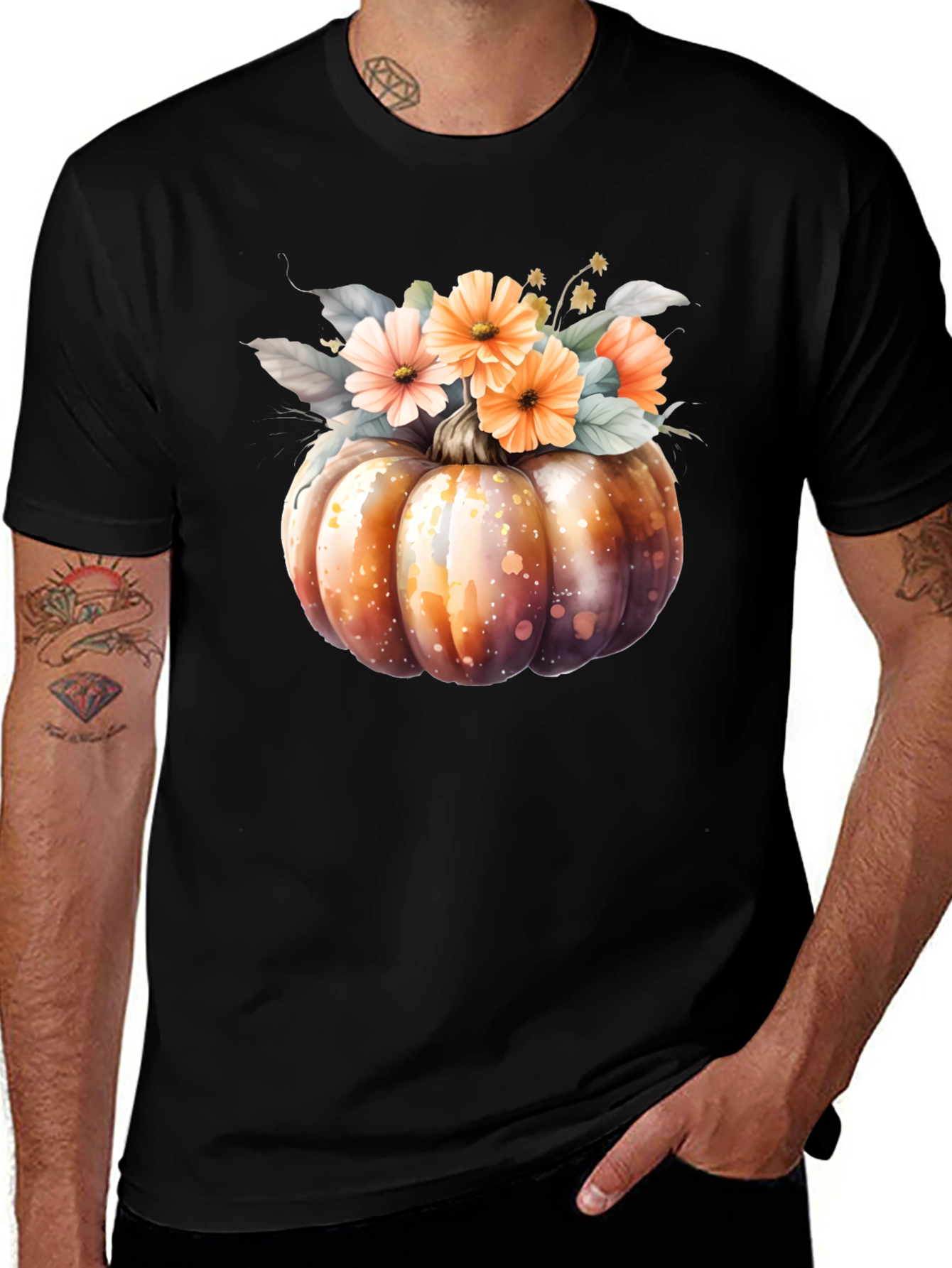 Variant 15 of Autumn Pumpkin Floral Graphic Tee - Fall Harvest