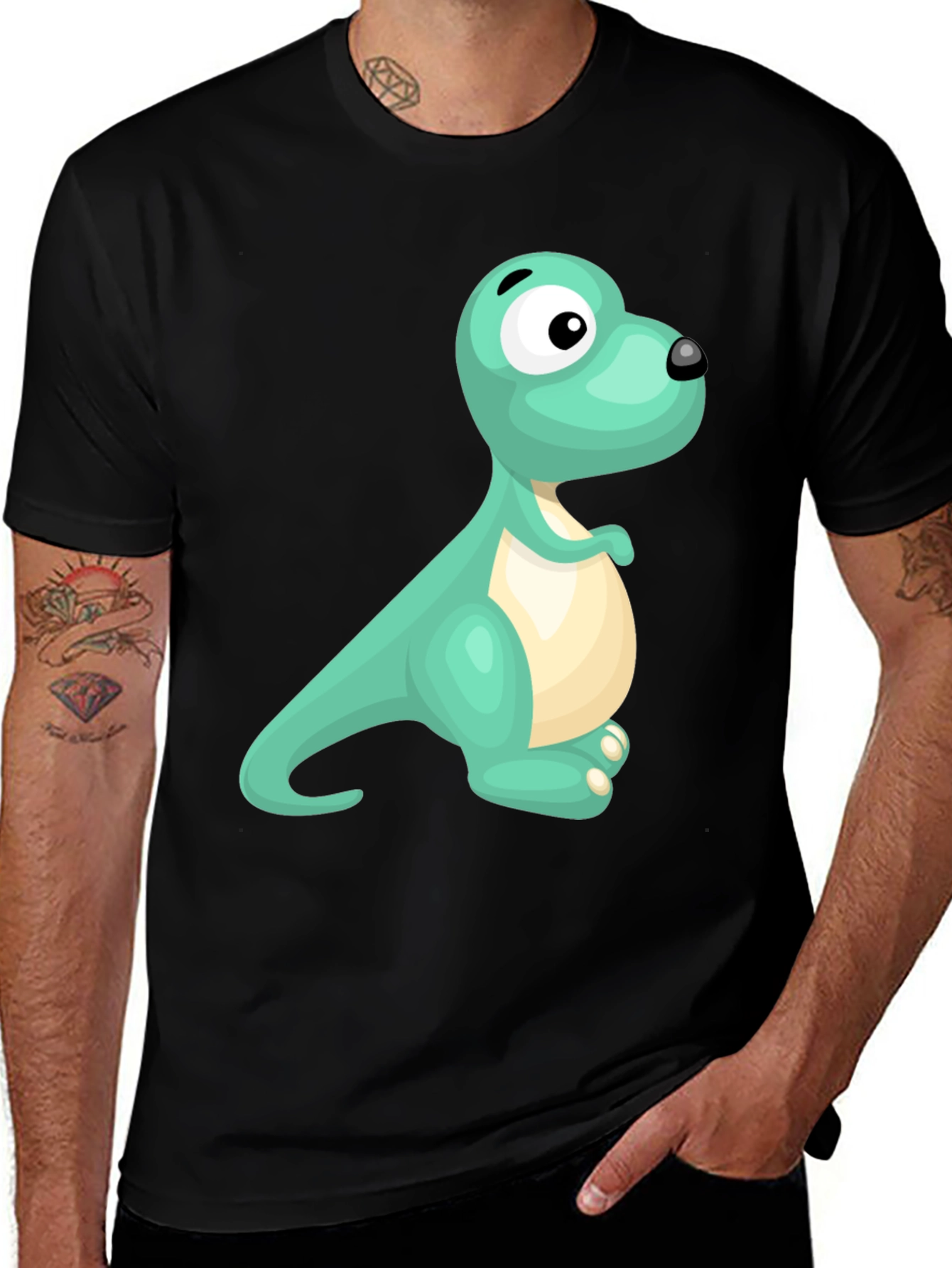 Variant 25 of Cute Cartoon Dinosaur Graphic Tee - Black