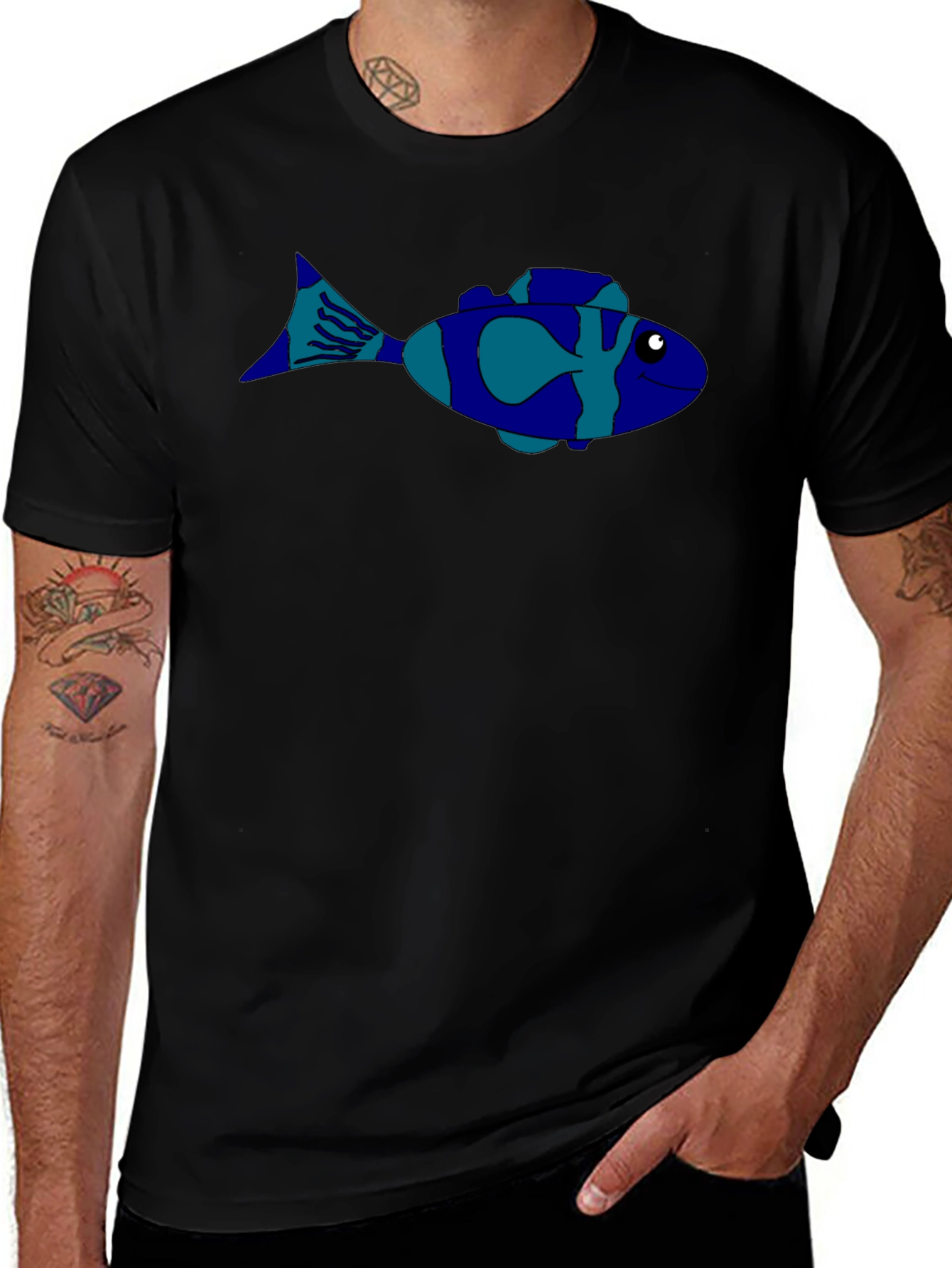 Variant 9 of Blue Fish Graphic Men's Black T-Shirt