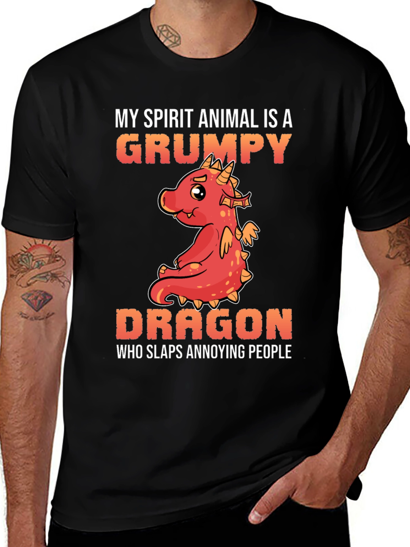 Variant 9 of Grumpy Dragon T-Shirt: My Spirit Animal Slaps Annoying People