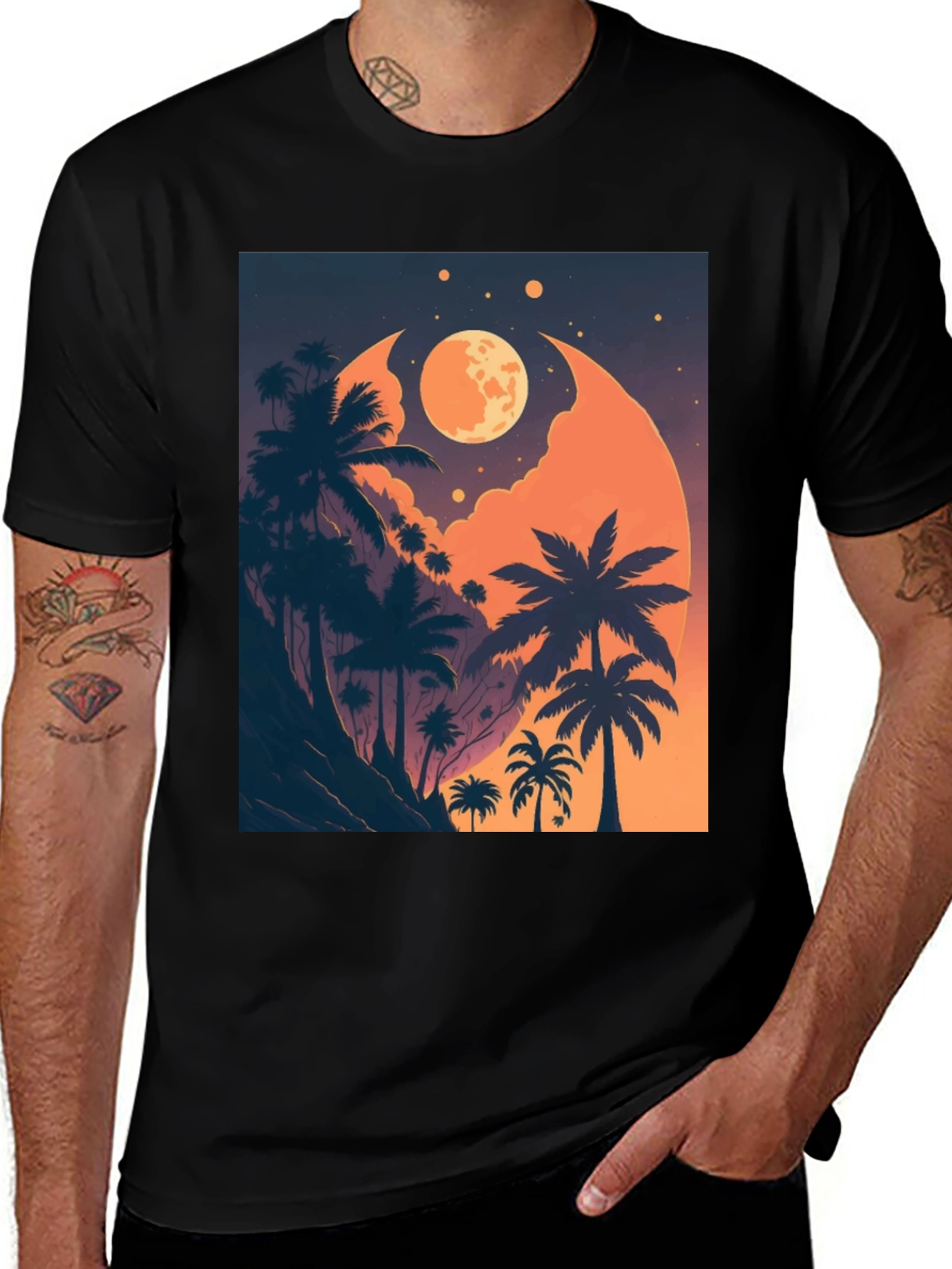 Variant 7 of Tropical Moon Palm Tree Graphic Tee