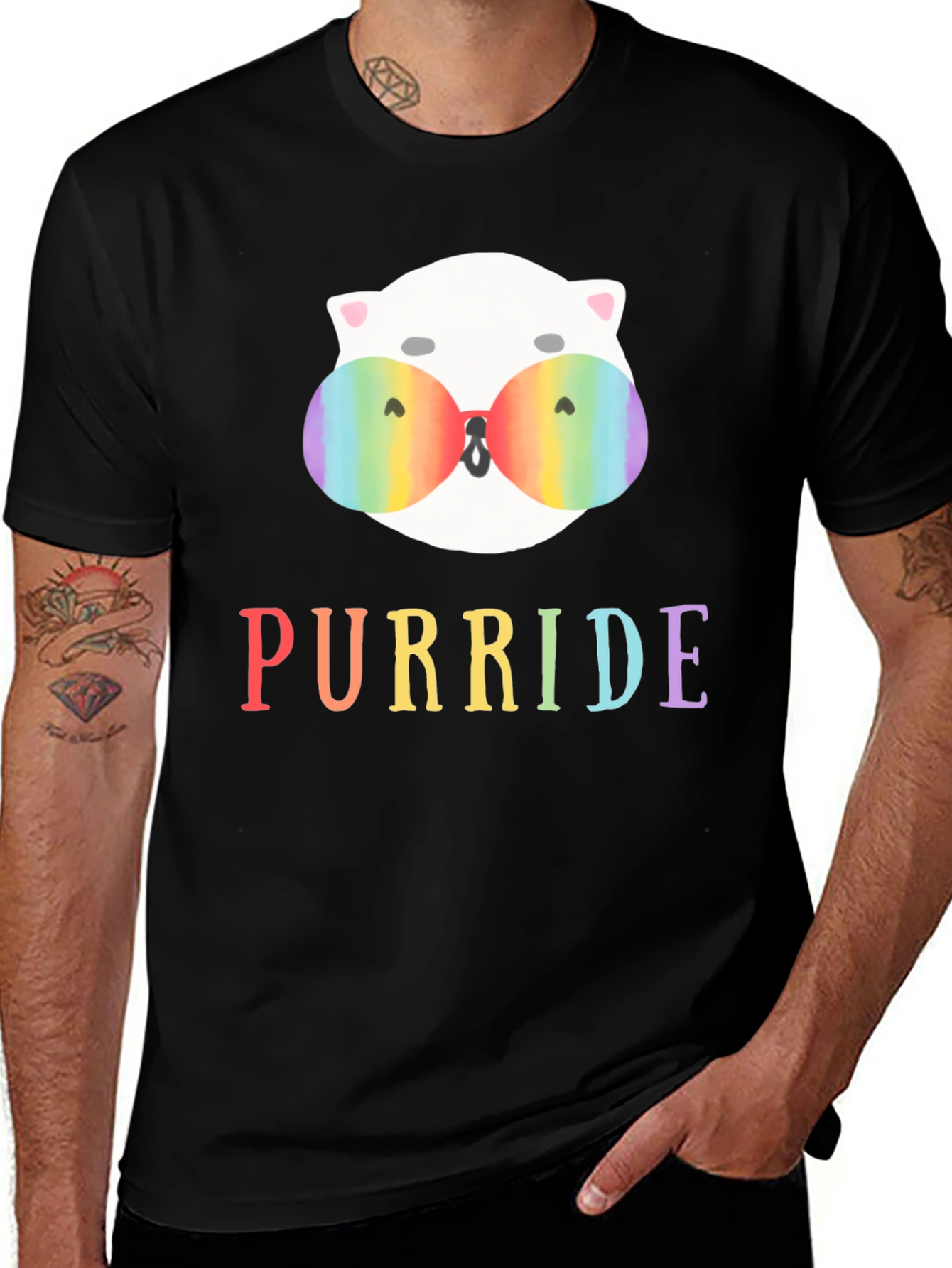 Variant 16 of Purride Pride T-Shirt - Cute Cat Rainbow Sunglasses Tee