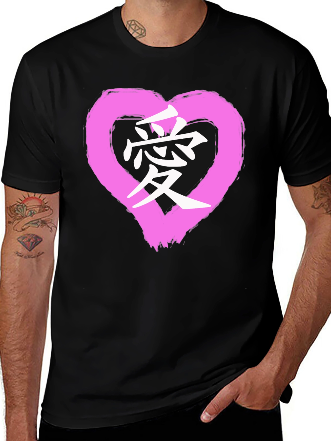 Love Kanji Heart Graphic Tee - Black