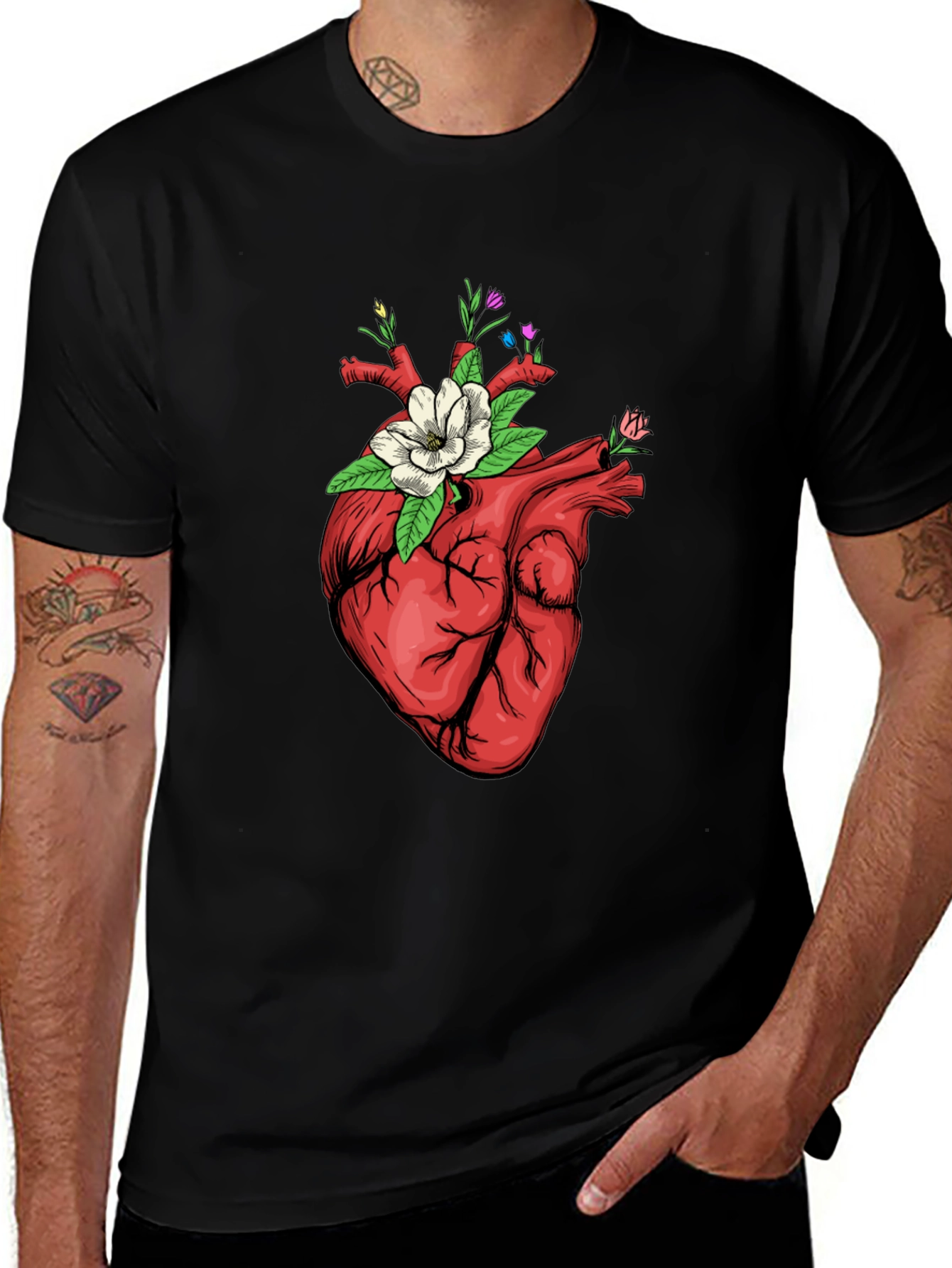 Variant 24 of Floral Heart Graphic Tee - Black