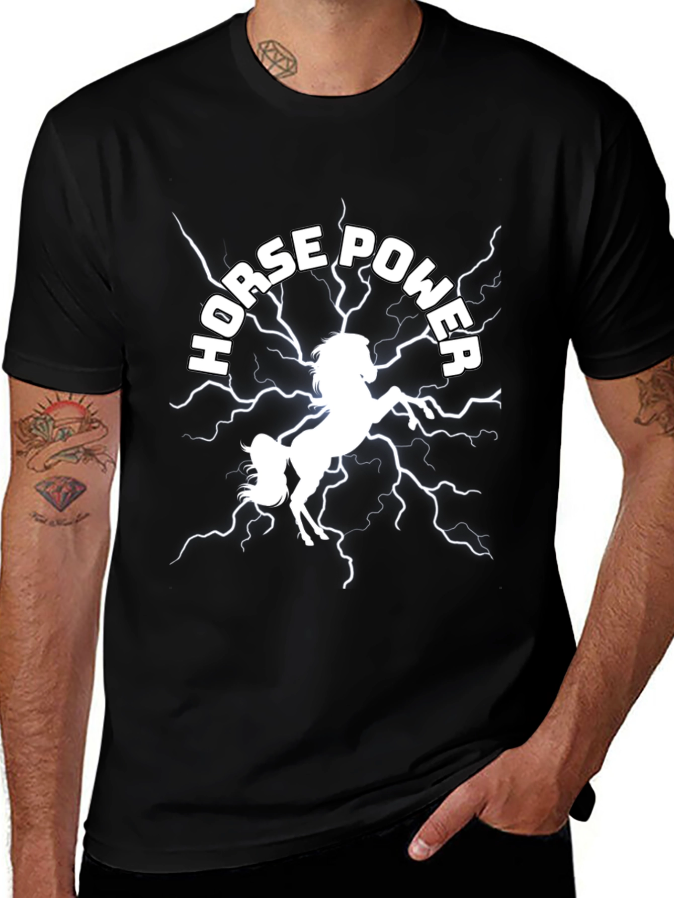 Black Horsepower Graphic Tee - Black Cotton T-Shirt main image