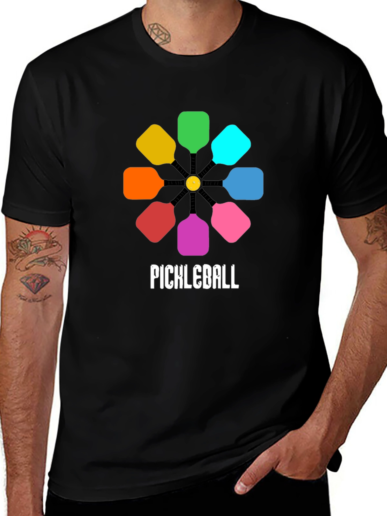 Pickleball Paddle Flower T-Shirt - Colorful Design