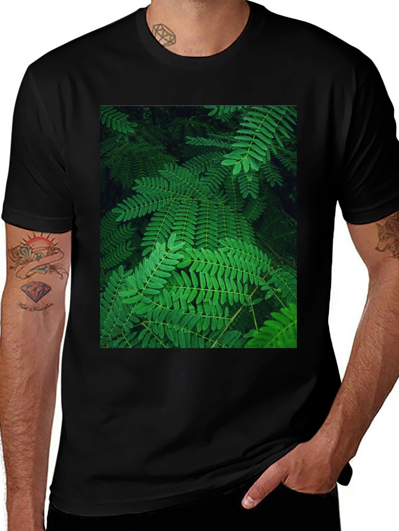 Variant 11 of Leaf Pattern Black T-Shirt