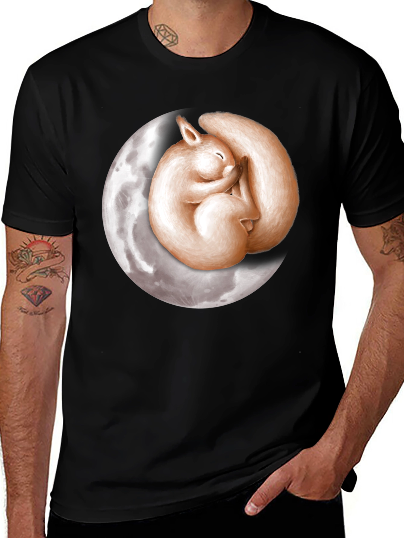 Variant 12 of Dreamy Squirrel Moon Graphic T-Shirt - Black