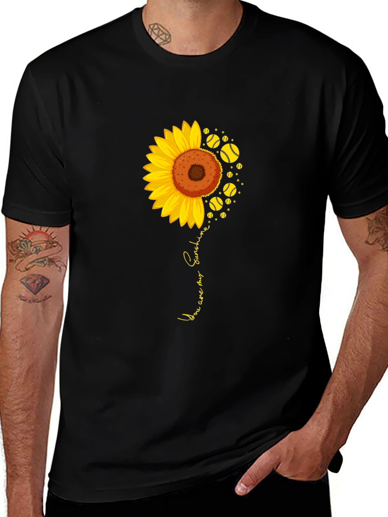 Variant 3 of Sunflower Tennis Ball Graphic Tee - You Are My Sunshine T-Shirt