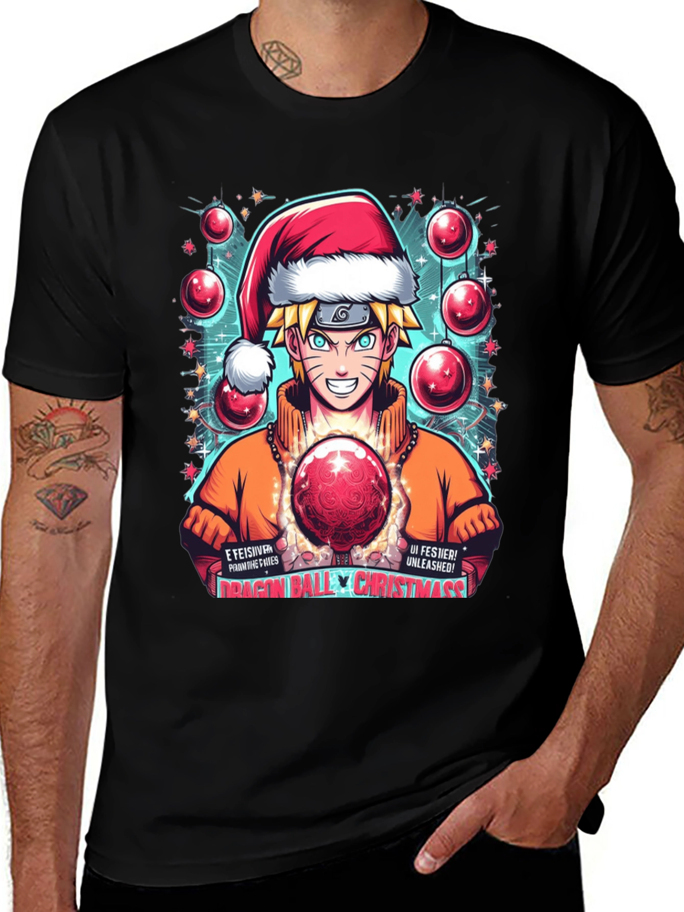 Naruto Dragon Ball Christmas Graphic T-Shirt