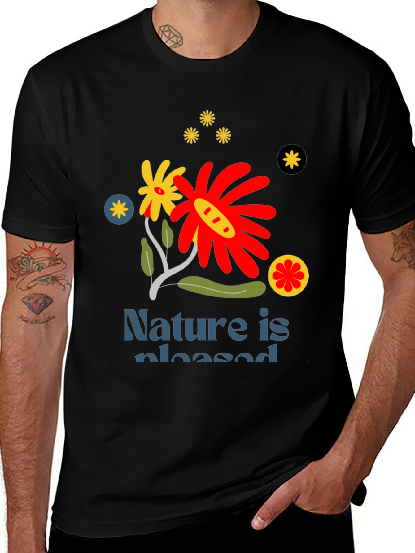 Variant 14 of Nature Is Pleased Graphic Tee - Stylish Black T-Shirt