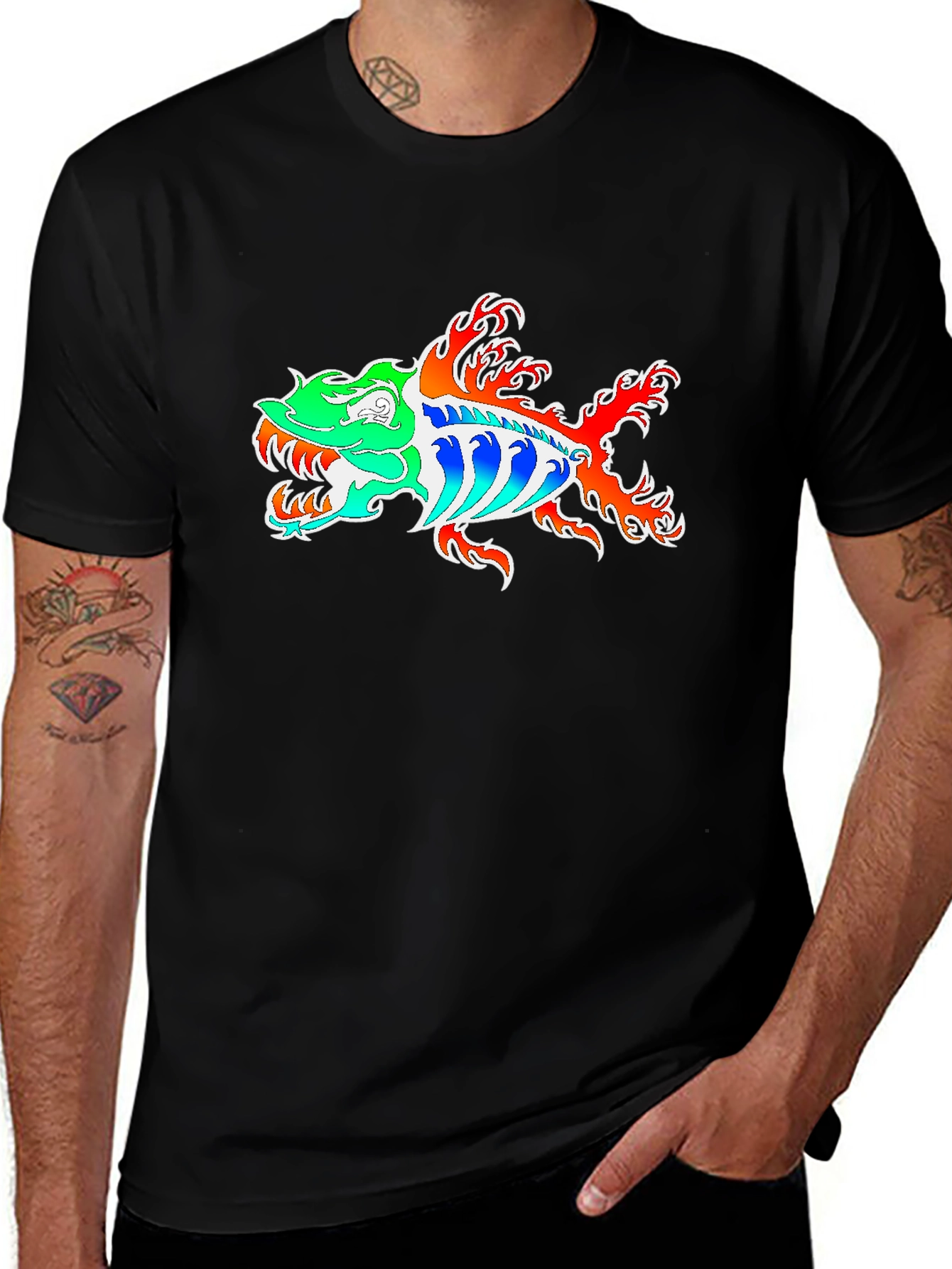 Variant 8 of Fish Graphic Tee - Black Cotton Blend