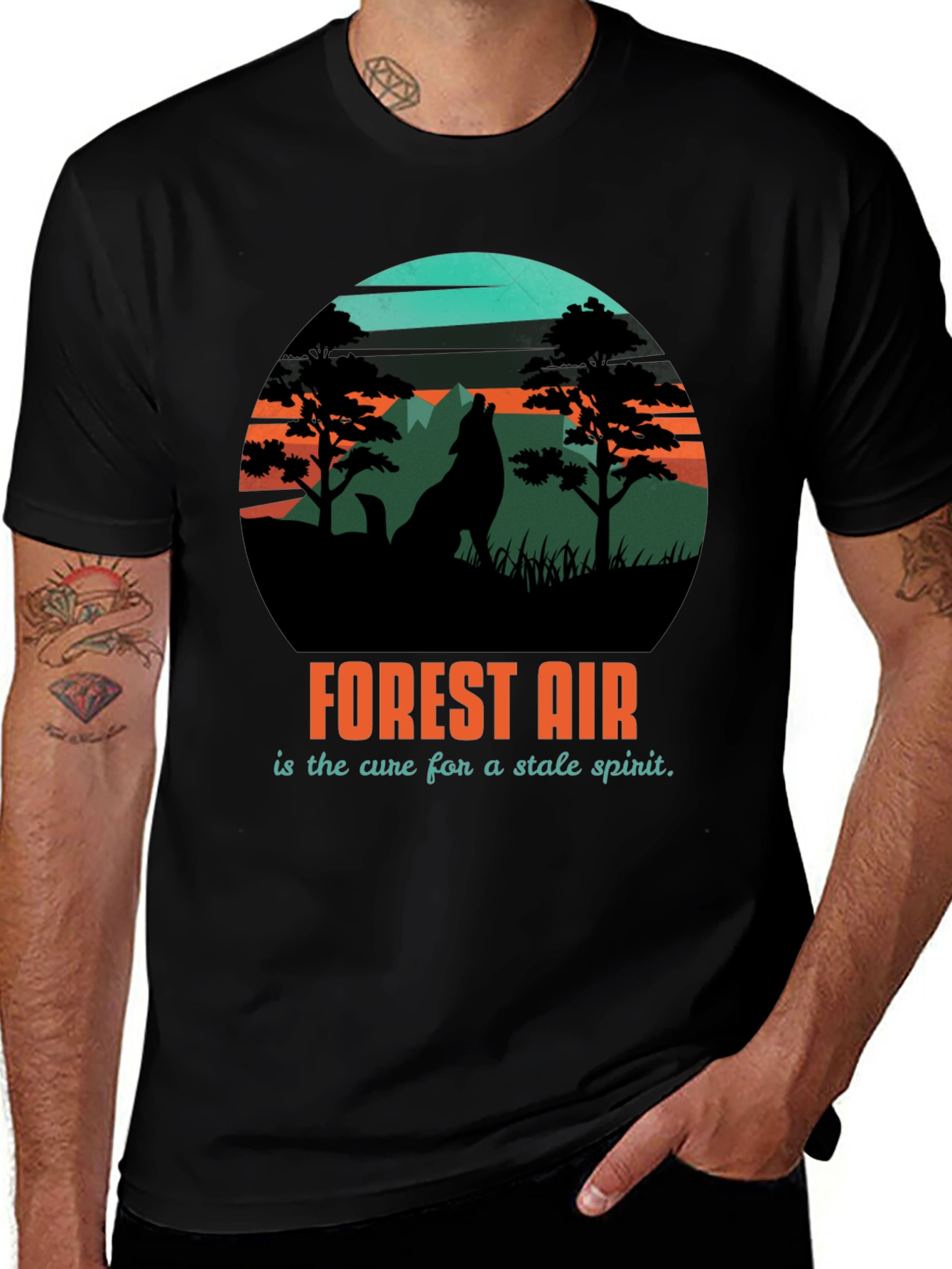 Variant 28 of Forest Air Graphic Tee - Nature Wolf Design