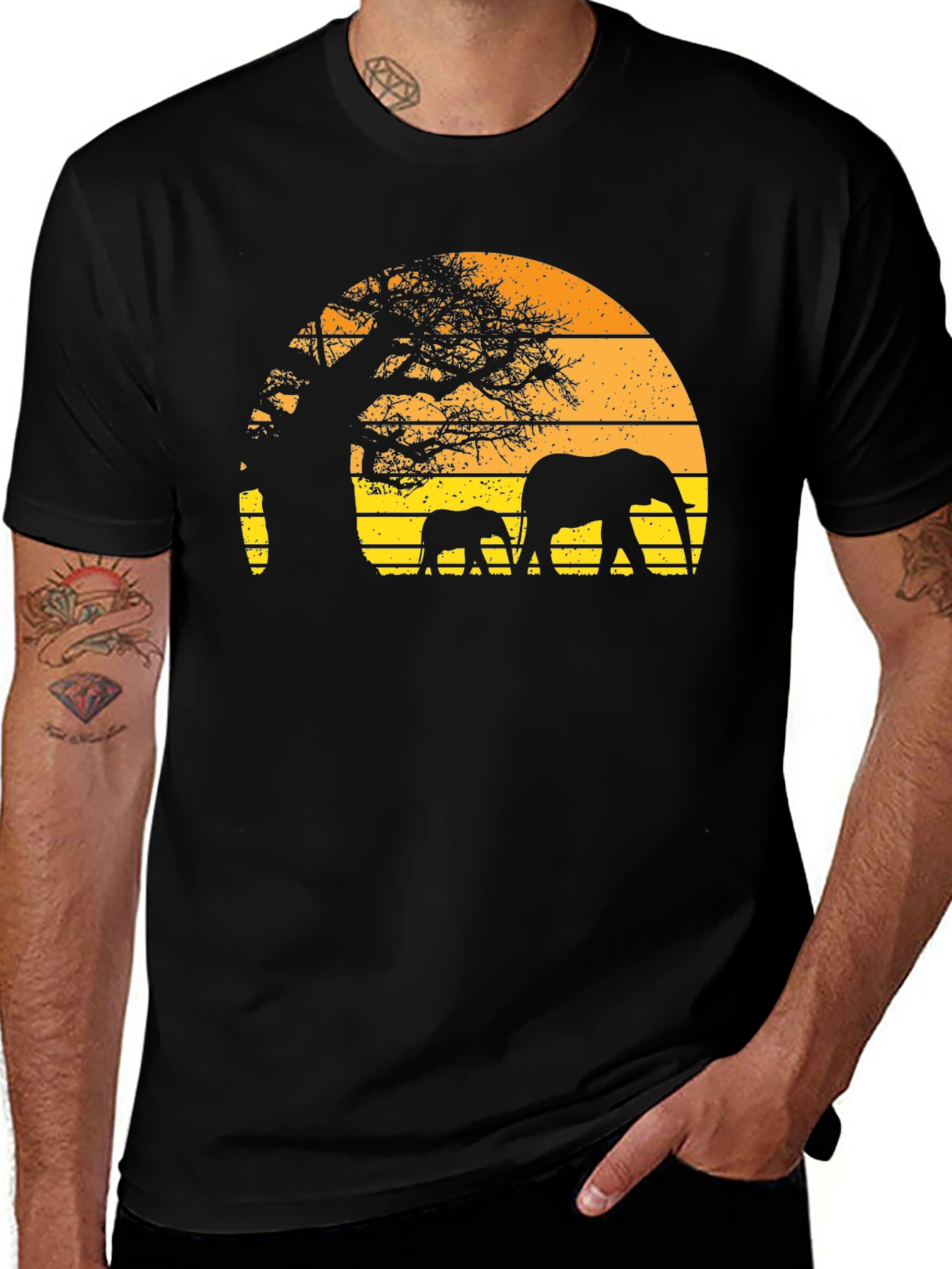 Variant 23 of Retro Sunset Elephant T-Shirt