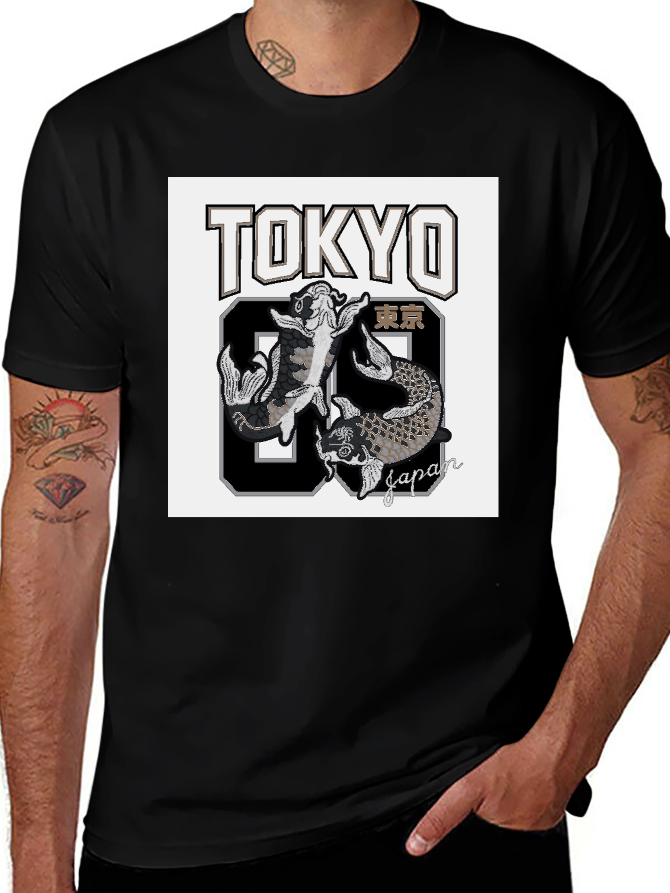 Black Tokyo 89 Japan Koi Fish Graphic T-Shirt main image