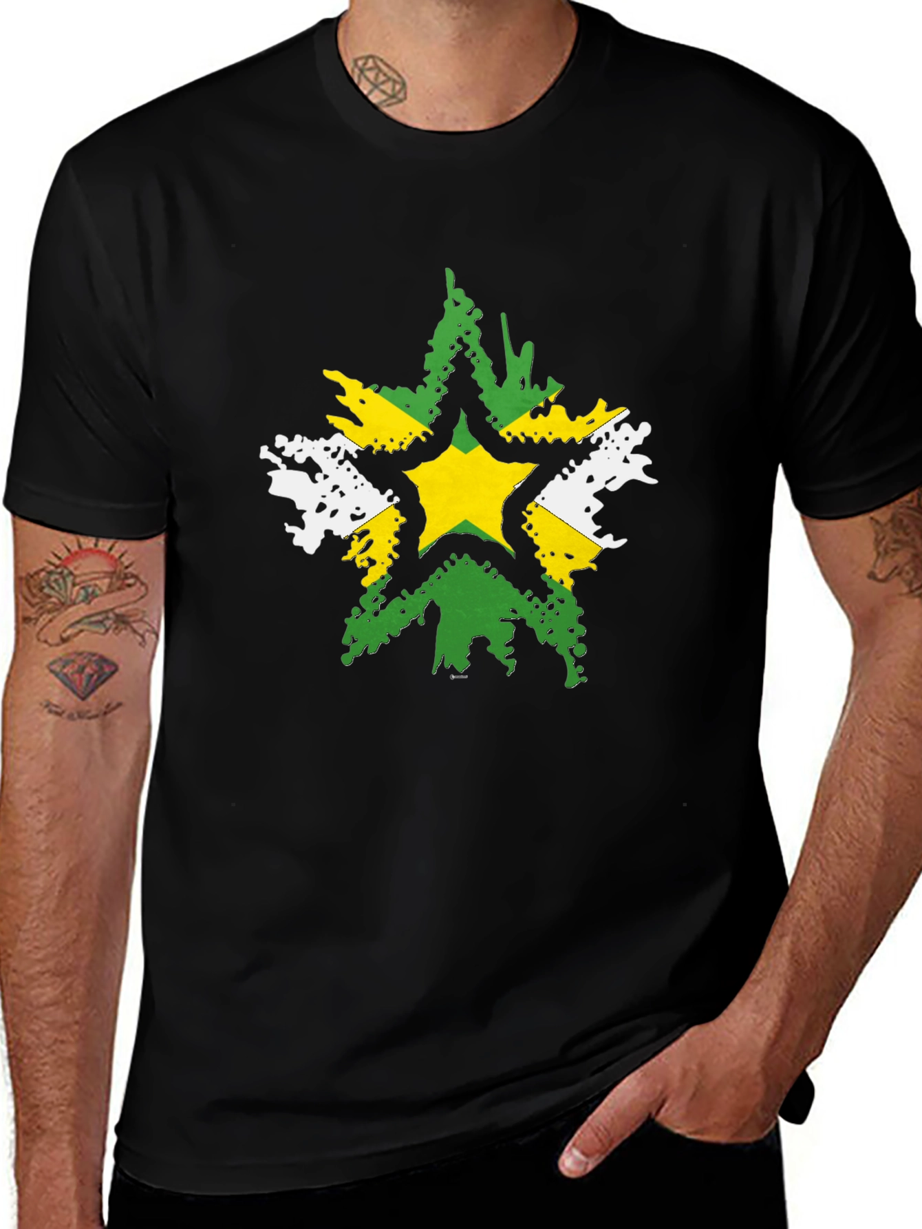 Variant 10 of Distressed Star Graphic Black T-Shirt