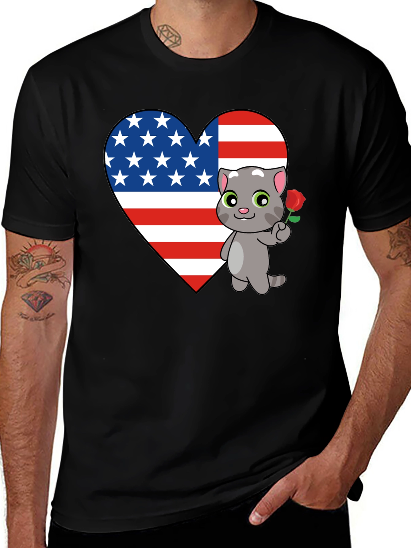 Variant 8 of American Flag Heart Cat Graphic T-Shirt