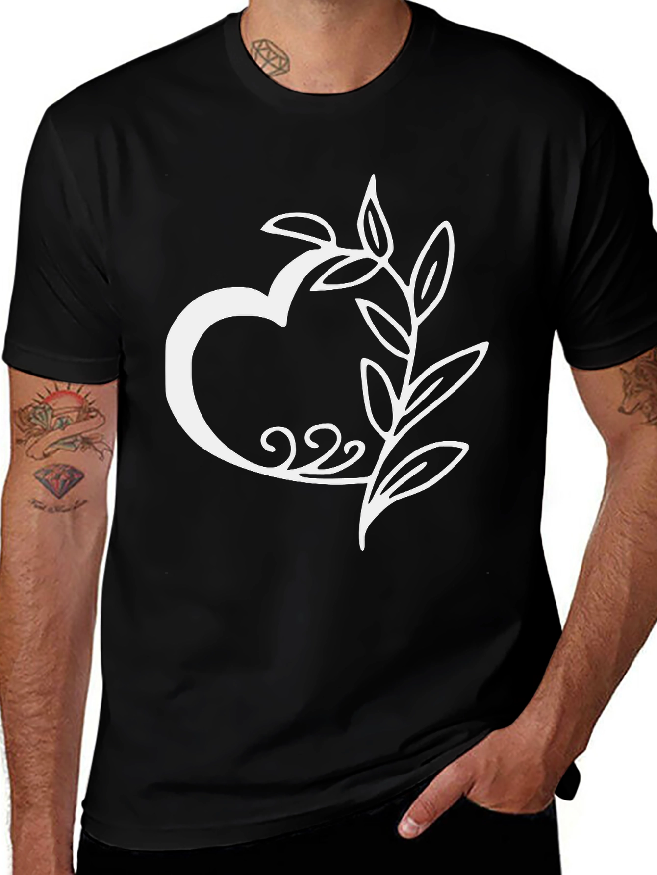 Variant 8 of Heart & Vine Graphic Tee - Stylish Black T-Shirt