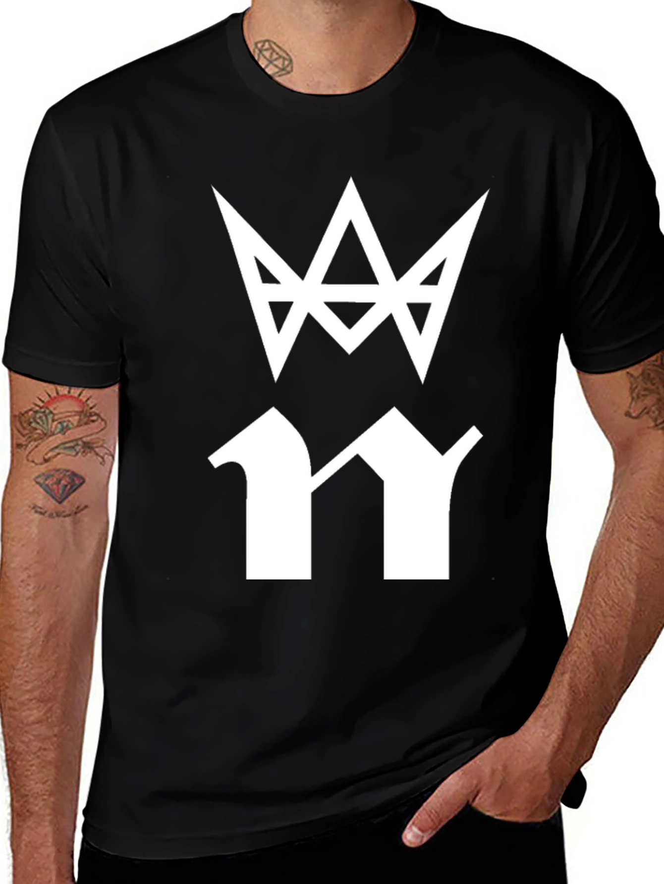 Variant 5 of Men's Black T-Shirt with White Graphic Print