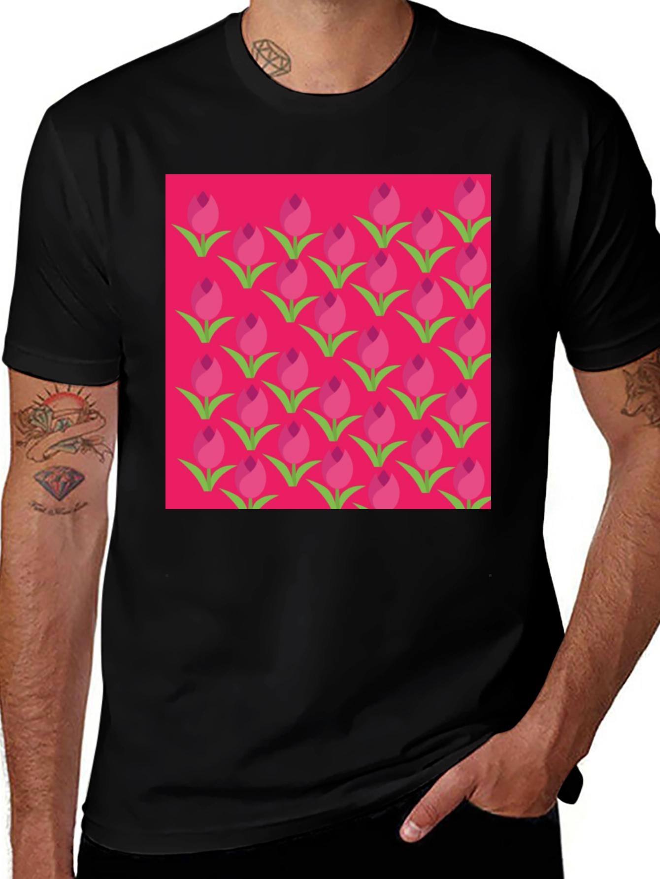 Variant 30 of Floral Patterned Black T-Shirt