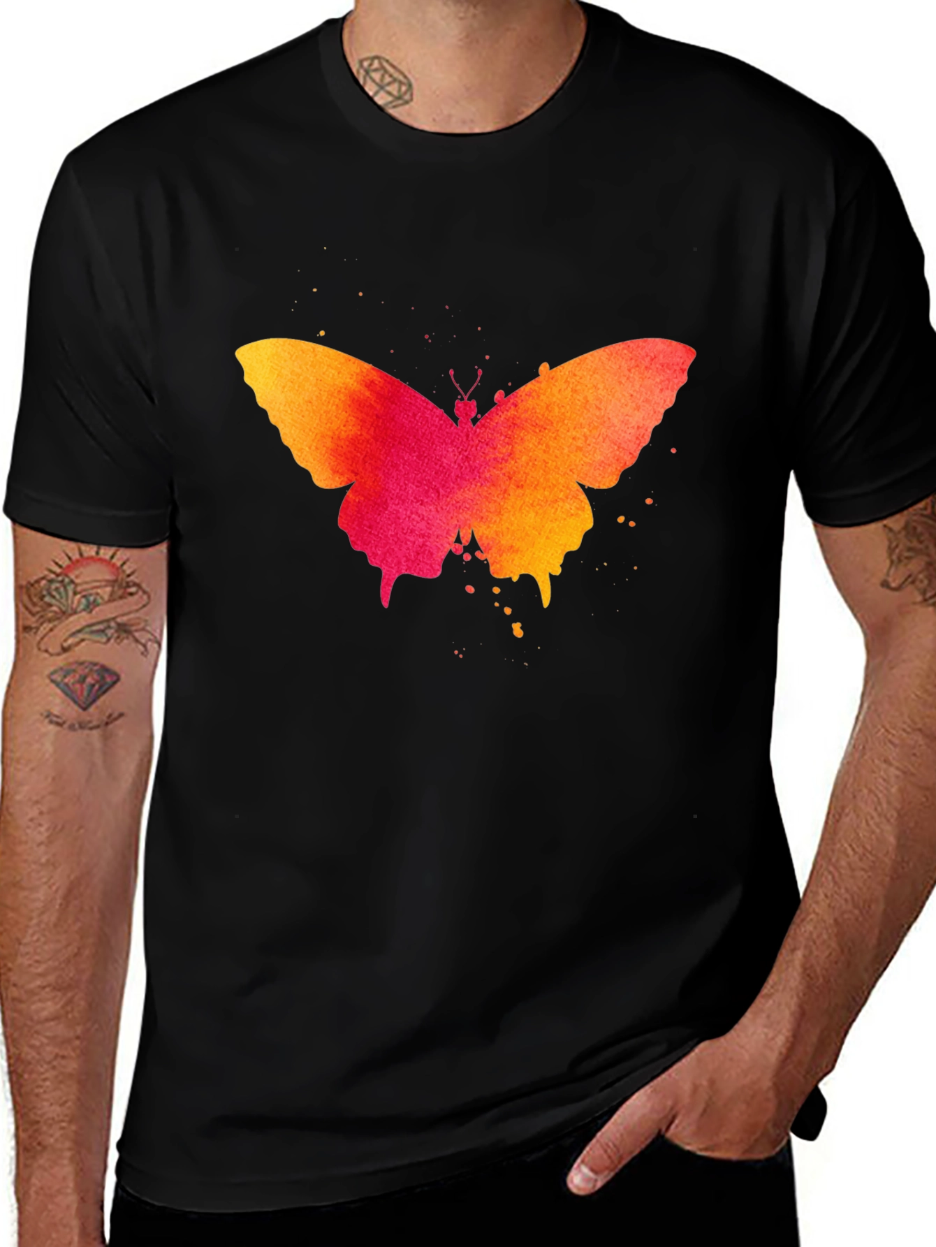 Variant 29 of Butterfly Watercolor Print Black T-Shirt