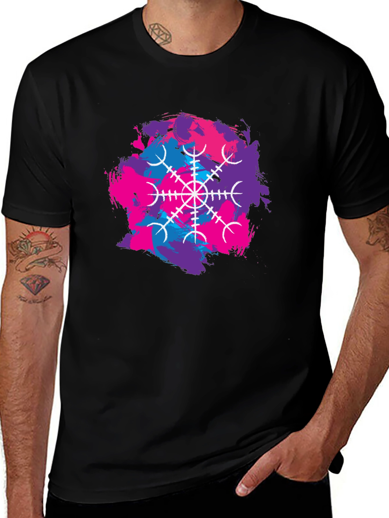 Variant 11 of Black T-Shirt with Abstract Vegvisir Design