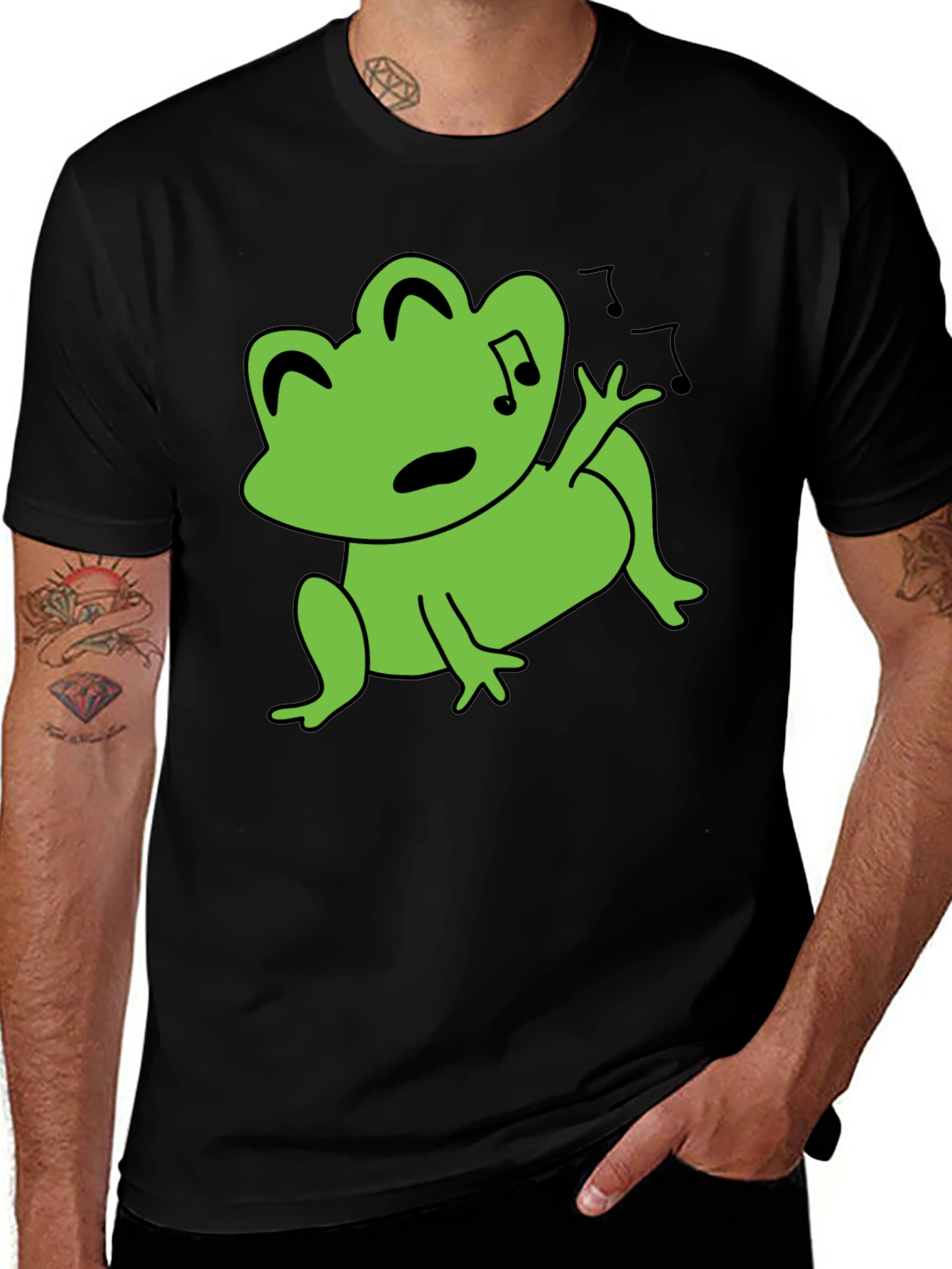 Variant 19 of Singing Frog Graphic Tee - Black Cotton T-Shirt