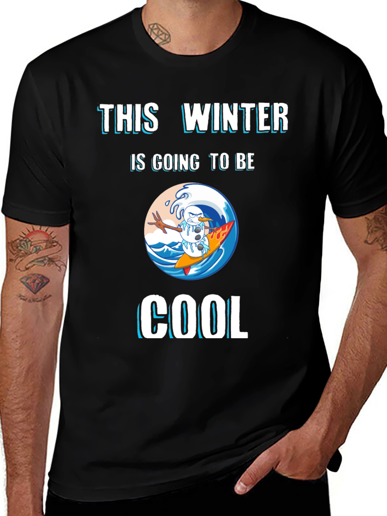Variant 13 of Winter Surfing Snowman Graphic Tee