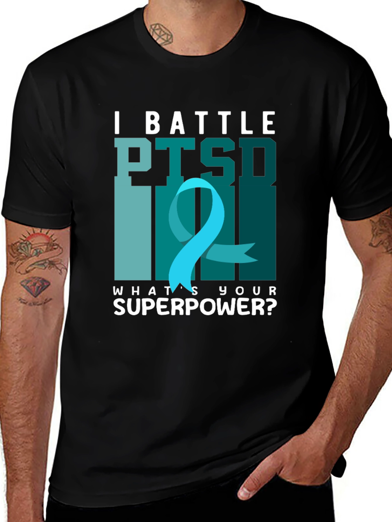I Battle PTSD T-Shirt - Awareness Ribbon Design