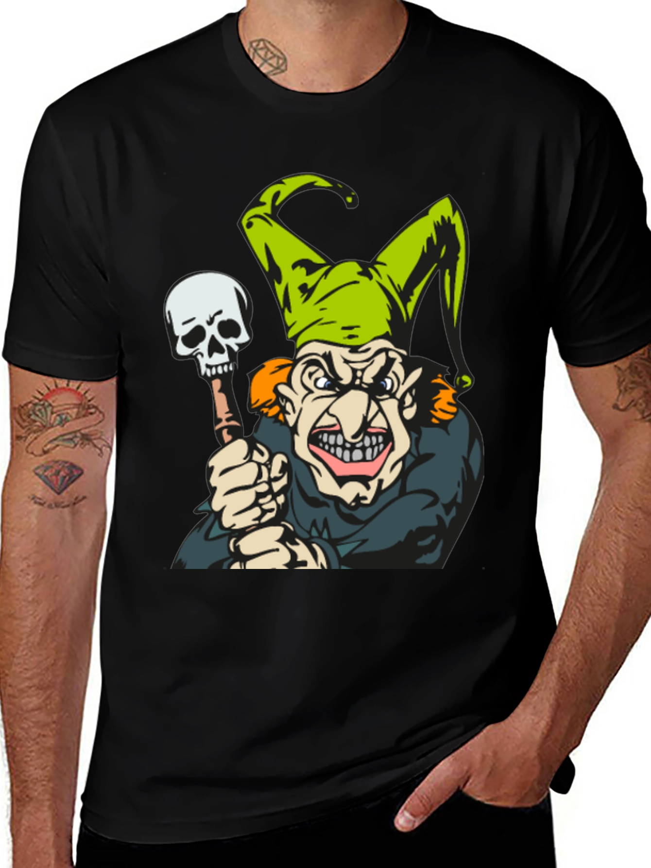 Variant 19 of Jester Skull T-Shirt - Men's Black Graphic Tee
