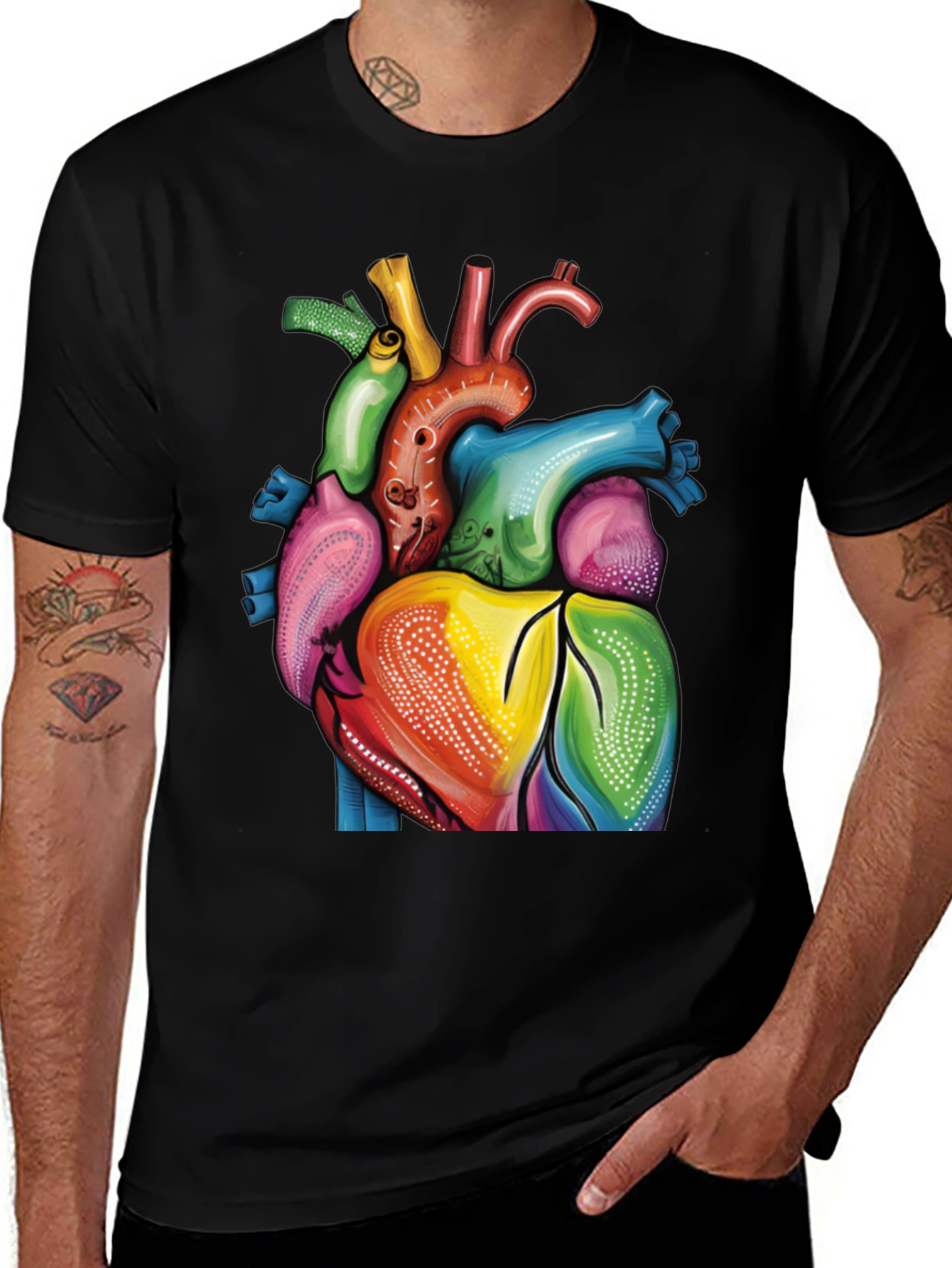 Variant 18 of Colorful Anatomical Heart Graphic Black T-Shirt