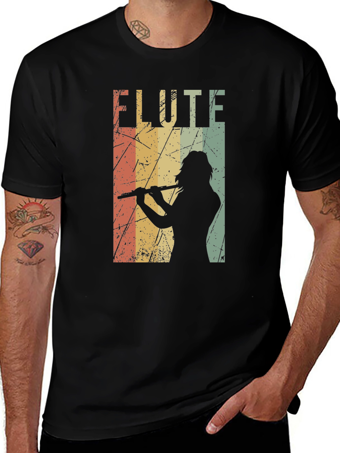 Variant 29 of Vintage Flute Player Graphic Tee - Black