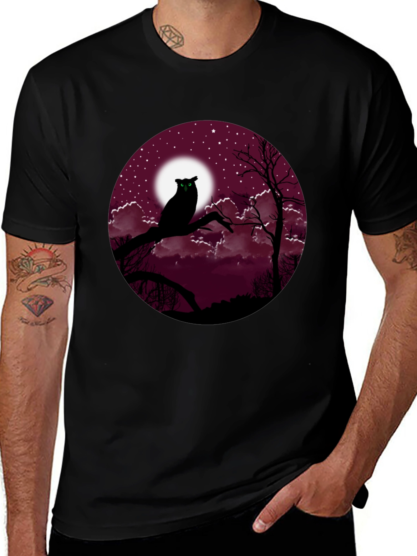 Owl Moon Men's Black T-Shirt