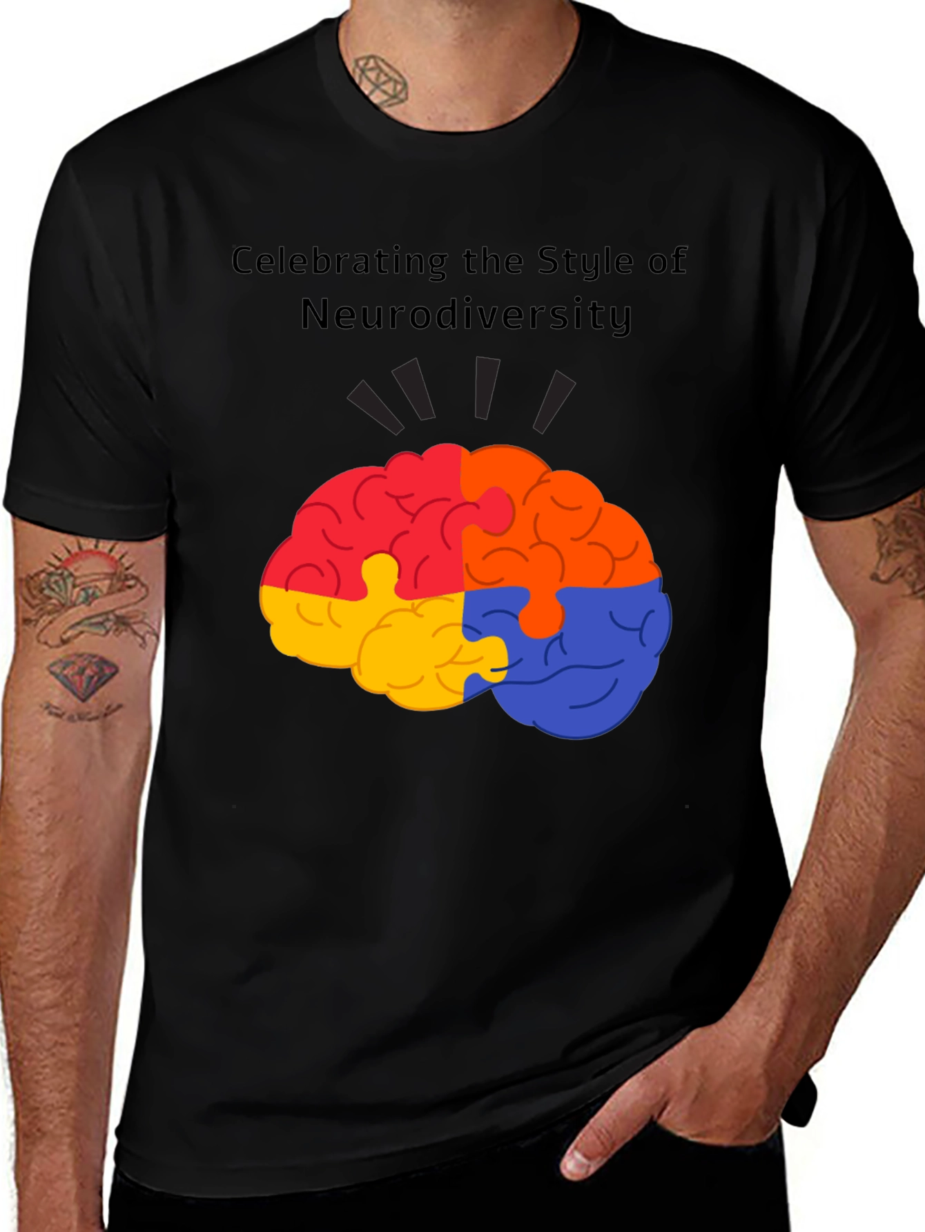Variant 30 of Neurodiversity Style T-Shirt - Brain Puzzle Design