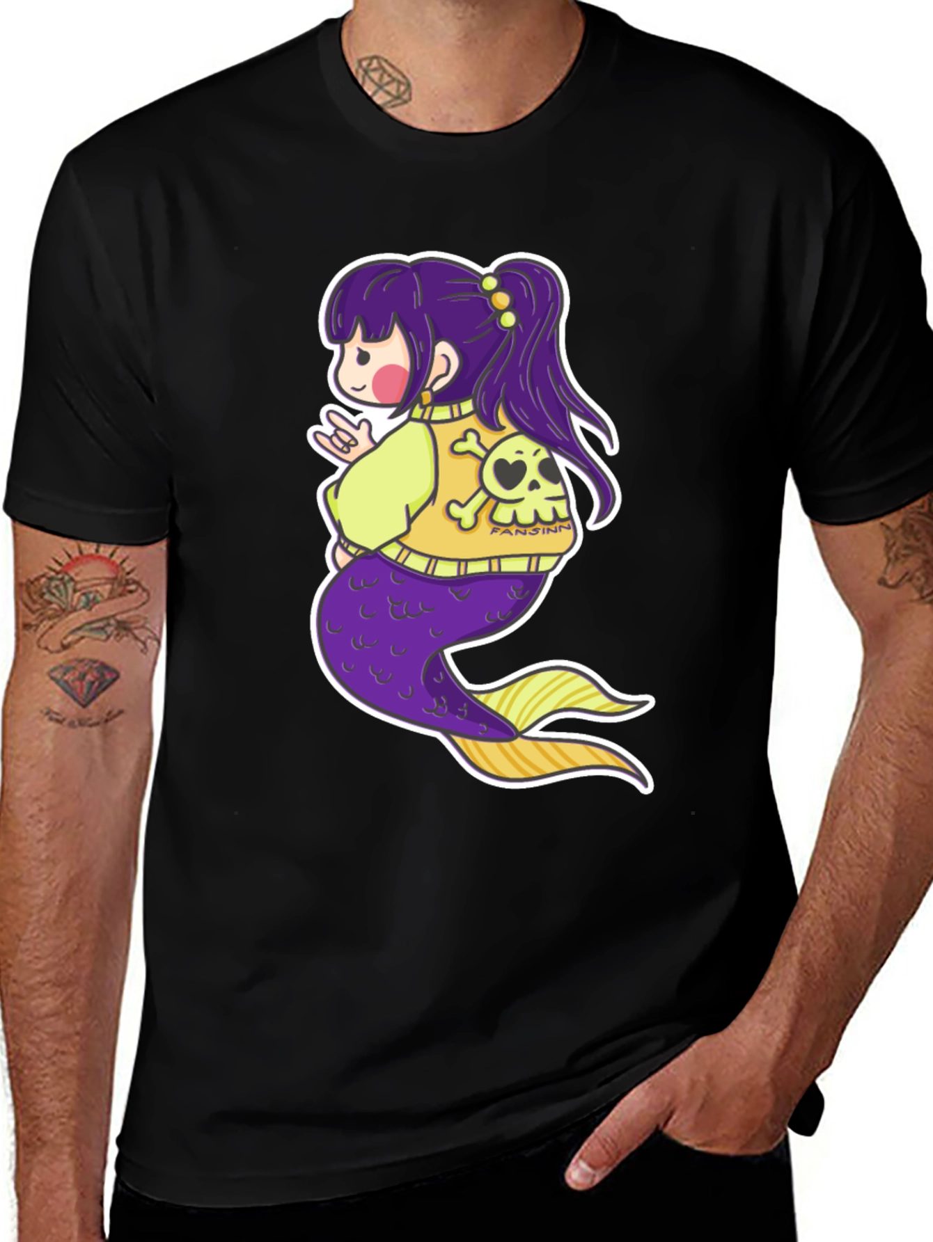 Variant 3 of Mermaid Anime Graphic Black T-Shirt